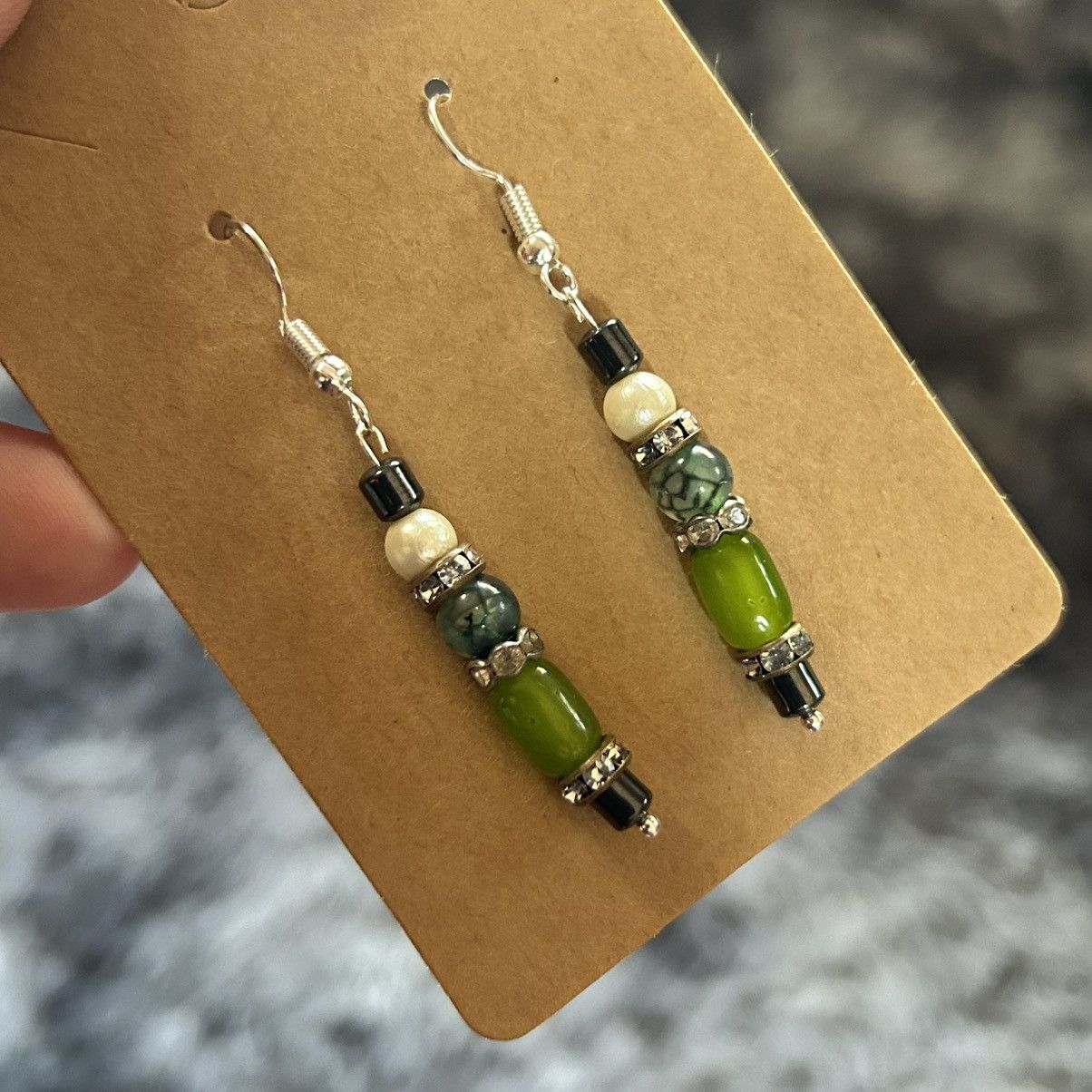 Handmade Handcrafted elegant genuine stone dragon vein earrings Size ONE SIZE - 1 Thumbnail