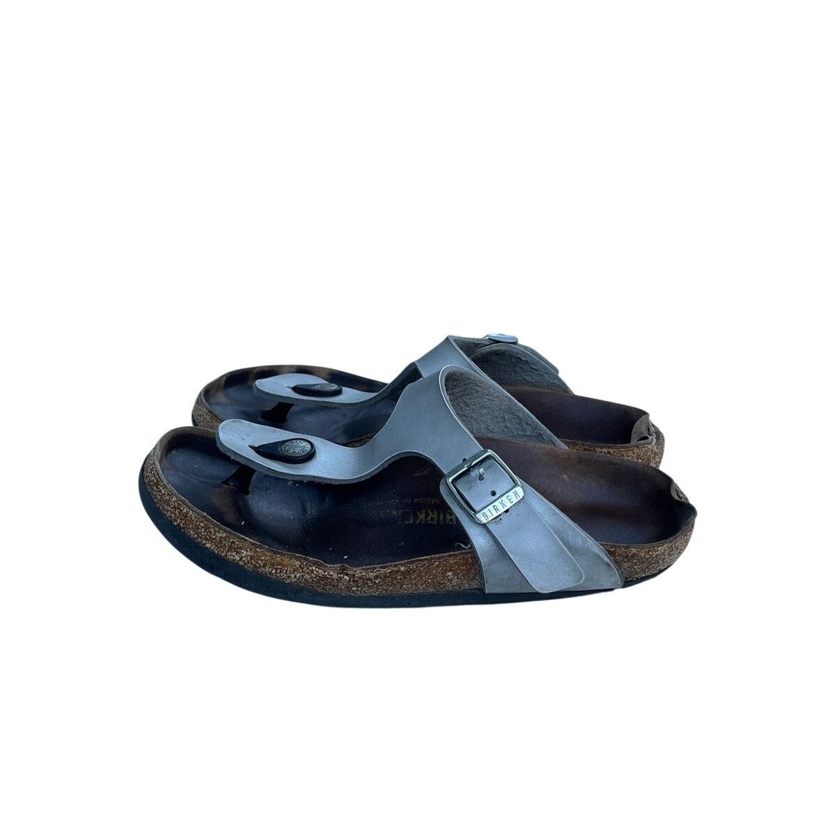 Birkenstock Womens Birkenstock Gizeh Leather Sandals Size 5 Silver Brown Size US 5 / IT 35 - 2 Thumbnail