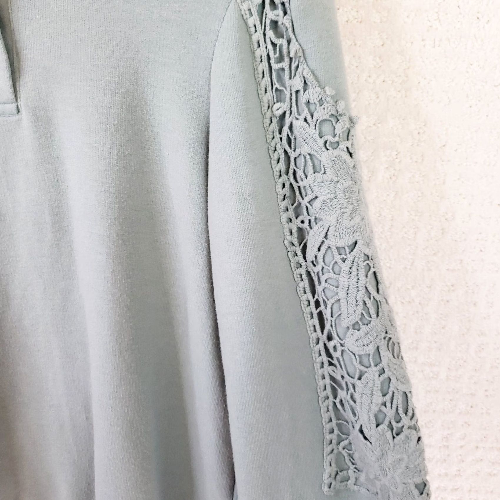 Vintage Knox Rose Women's M Green Top Shirt Boho Lace Sleeve Jersey Material Size M / US 6-8 / IT 42-44 - 5 Thumbnail