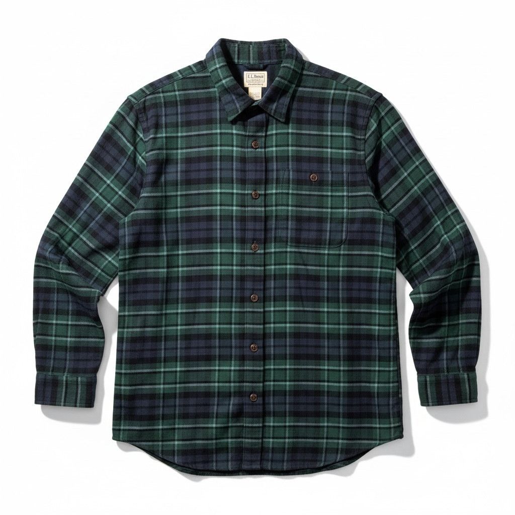 L.L. Bean Vintage LL Bean Men's Large Green Blue Flannel Button Down Size US L / EU 52-54 / 3 - 1 Thumbnail
