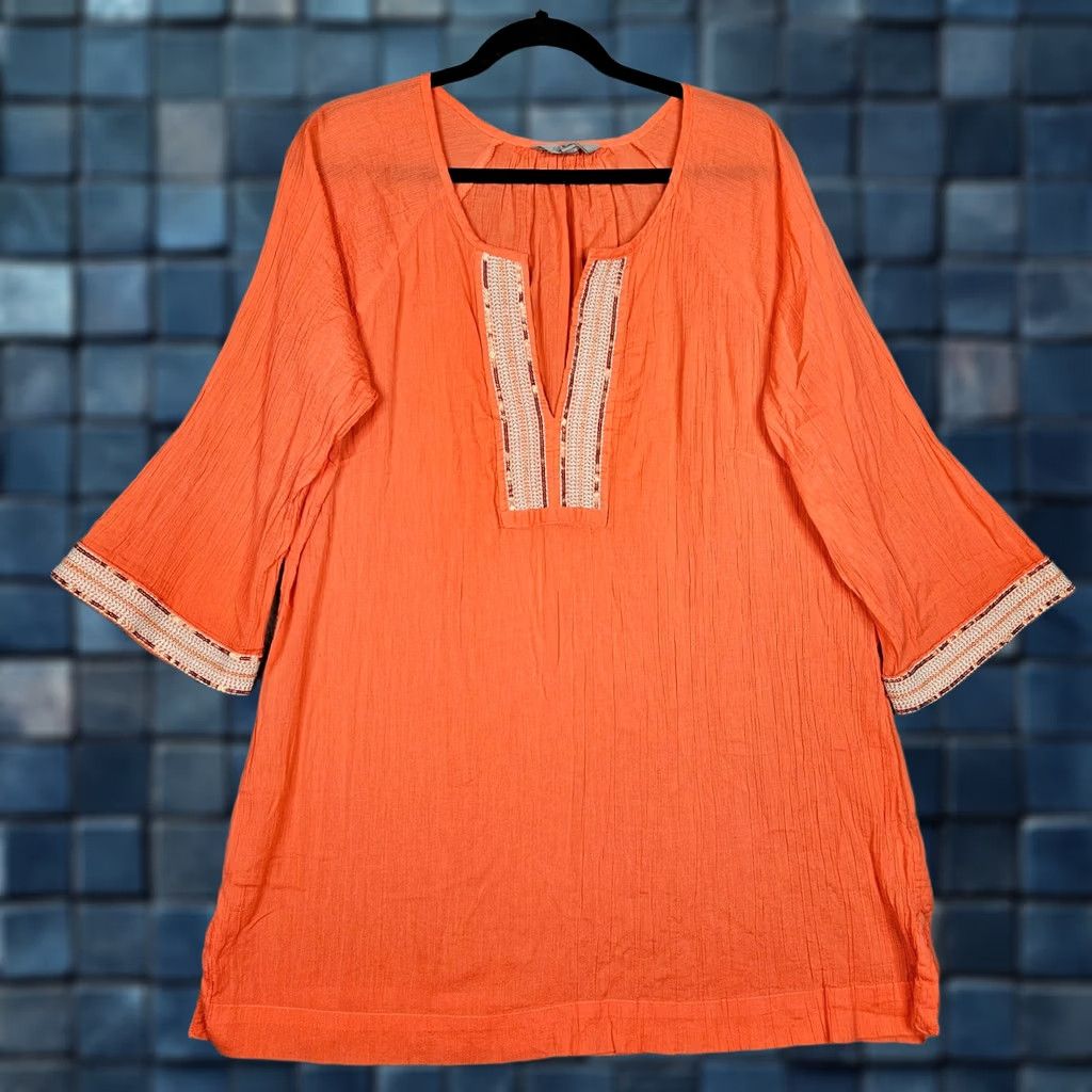 Athleta Athleta Blouse Women's Coral Orange Embroidered V-Neck 3/4 Sleeve XL (Regular) Size XL / US 12-14 / IT 48-50 - 1 Thumbnail