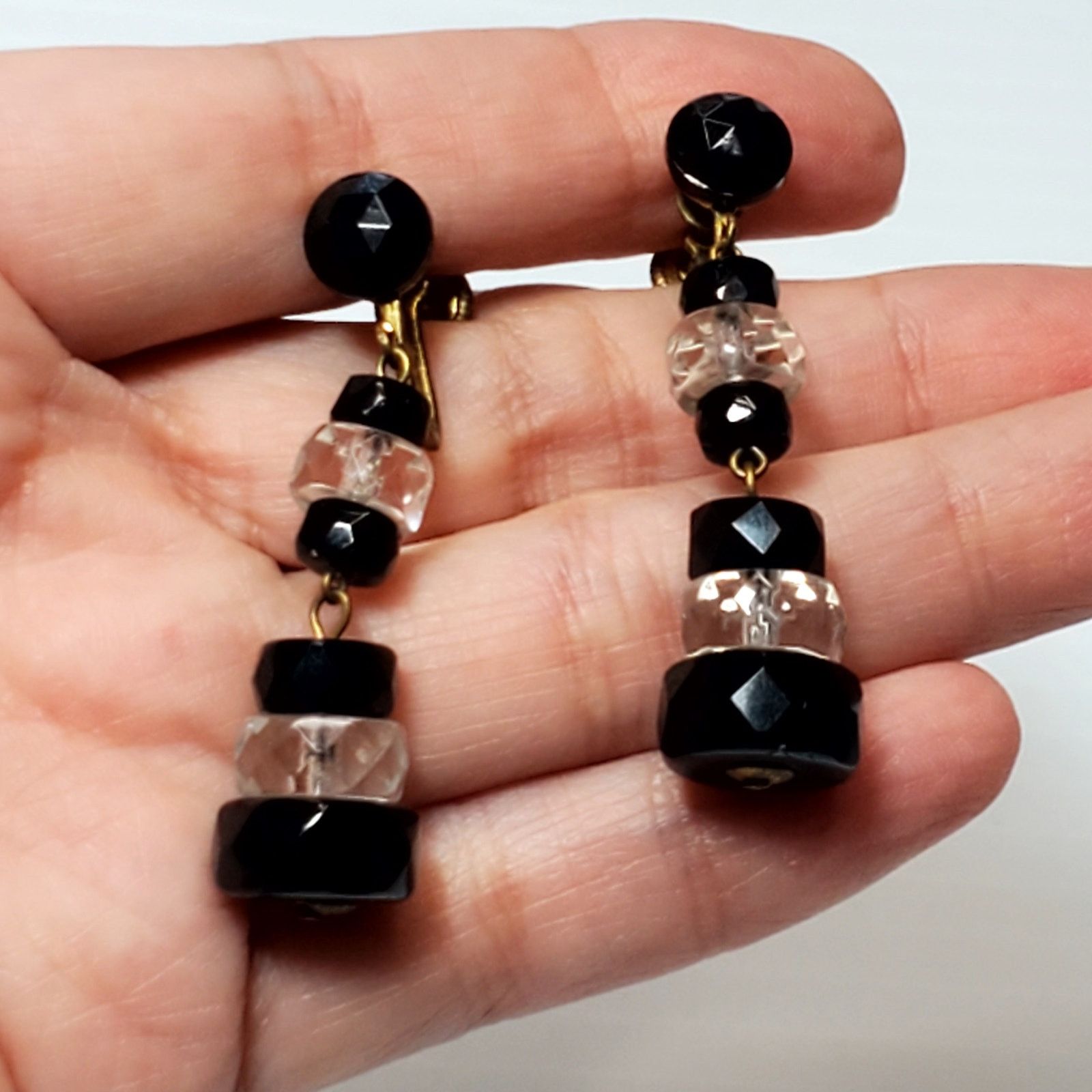 Other Western Germany Faceted Bead Dangle Screw Back Earrings 2" Size ONE SIZE - 3 Thumbnail