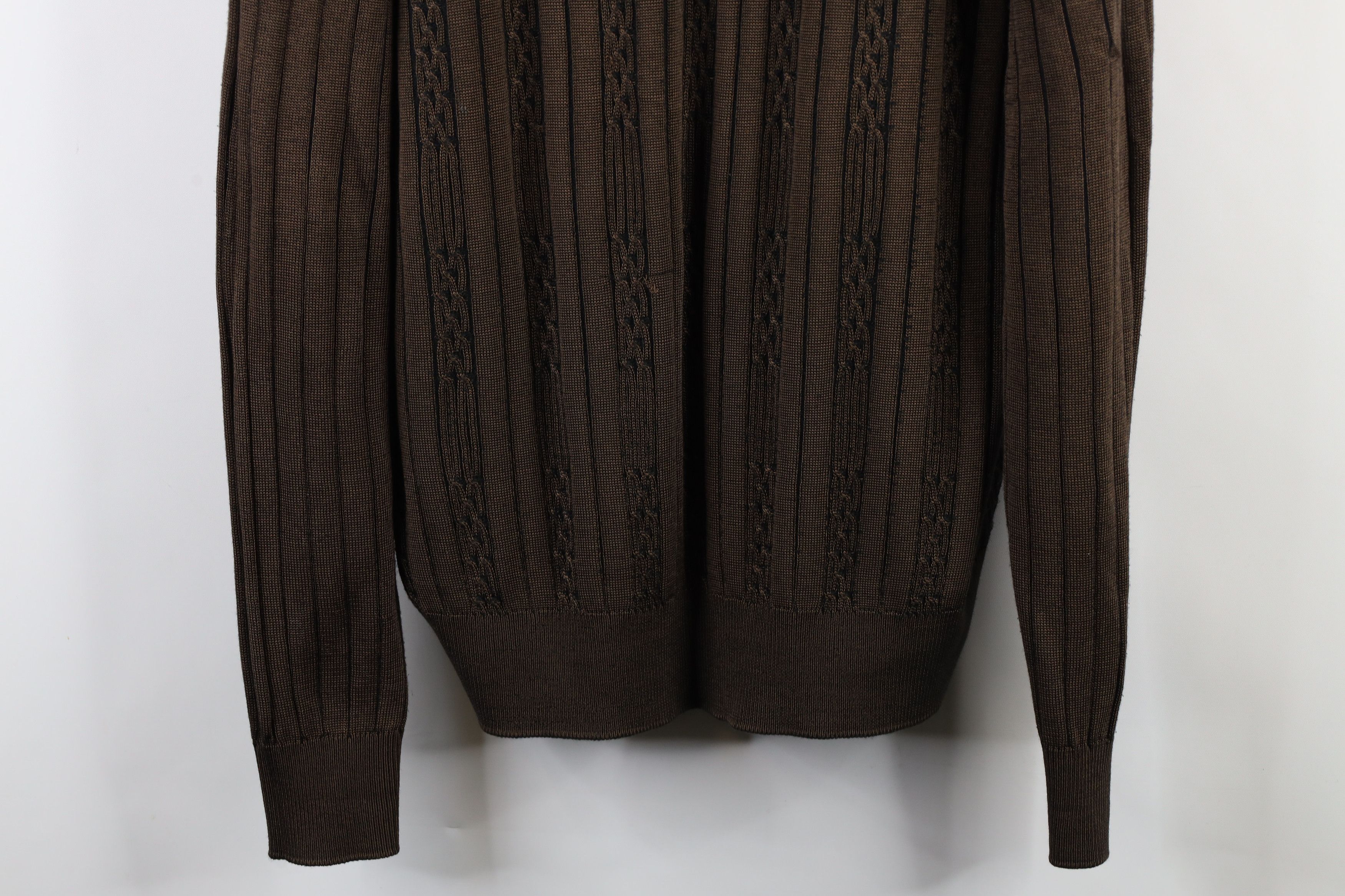 Vintage Vintage 90s Streetwear Cable Knit Mock Neck Sweater Brown Size US XL / EU 56 / 4 - 3 Thumbnail