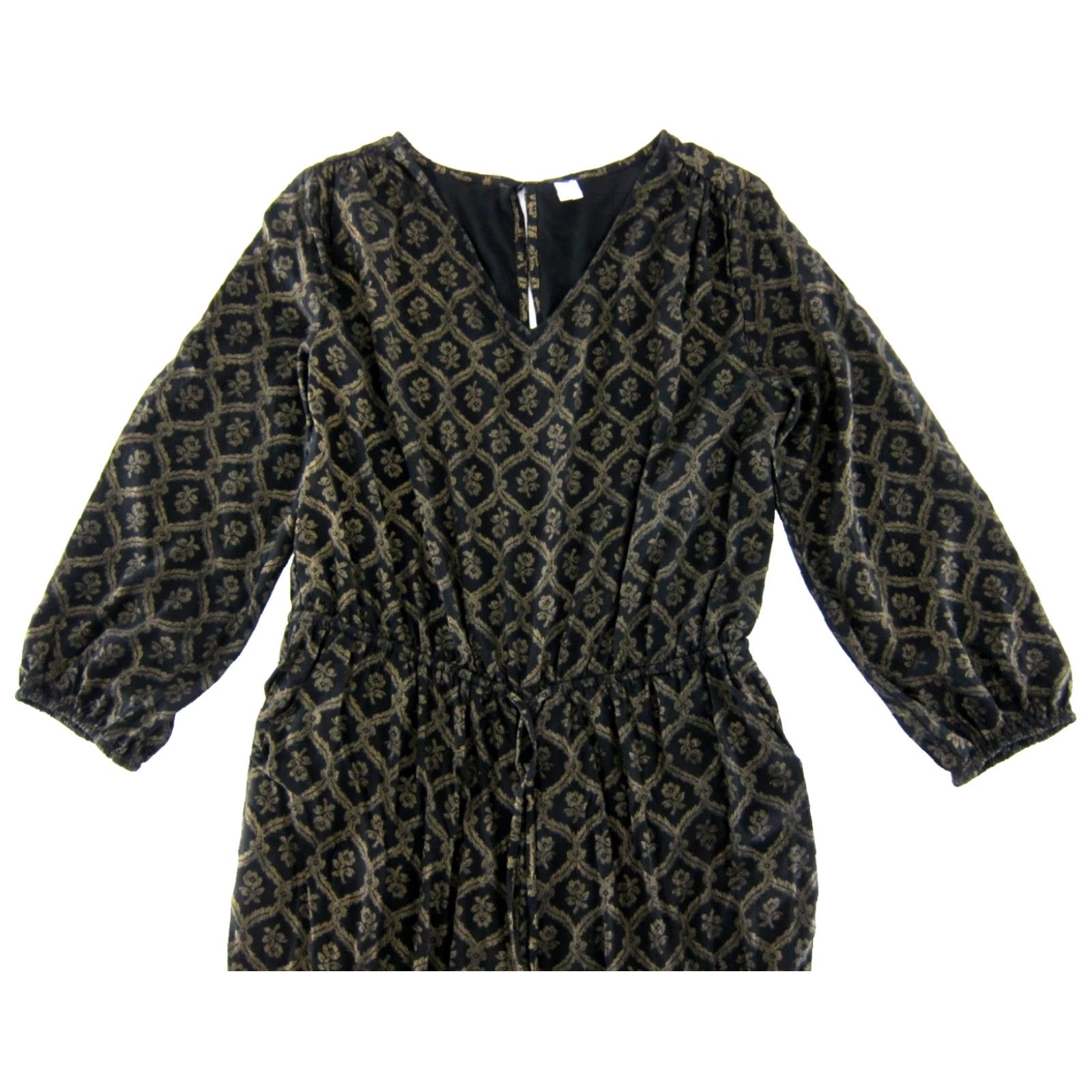 Old Navy NWT Old Navy Rayon Black Gold Floral Pocket Long Sleeve Romper Jumpsuit Large Size L / US 10 / IT 46 - 5 Thumbnail