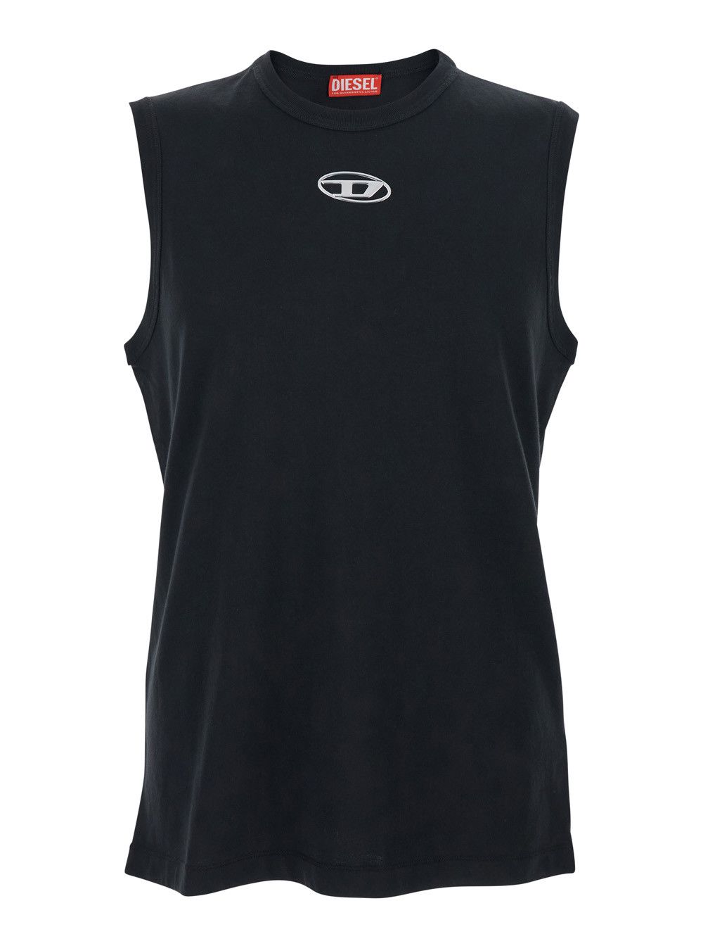 'T-Bisco-Iod' Black Sleeveless Top with Logo Detail on the Front in Cotton Man