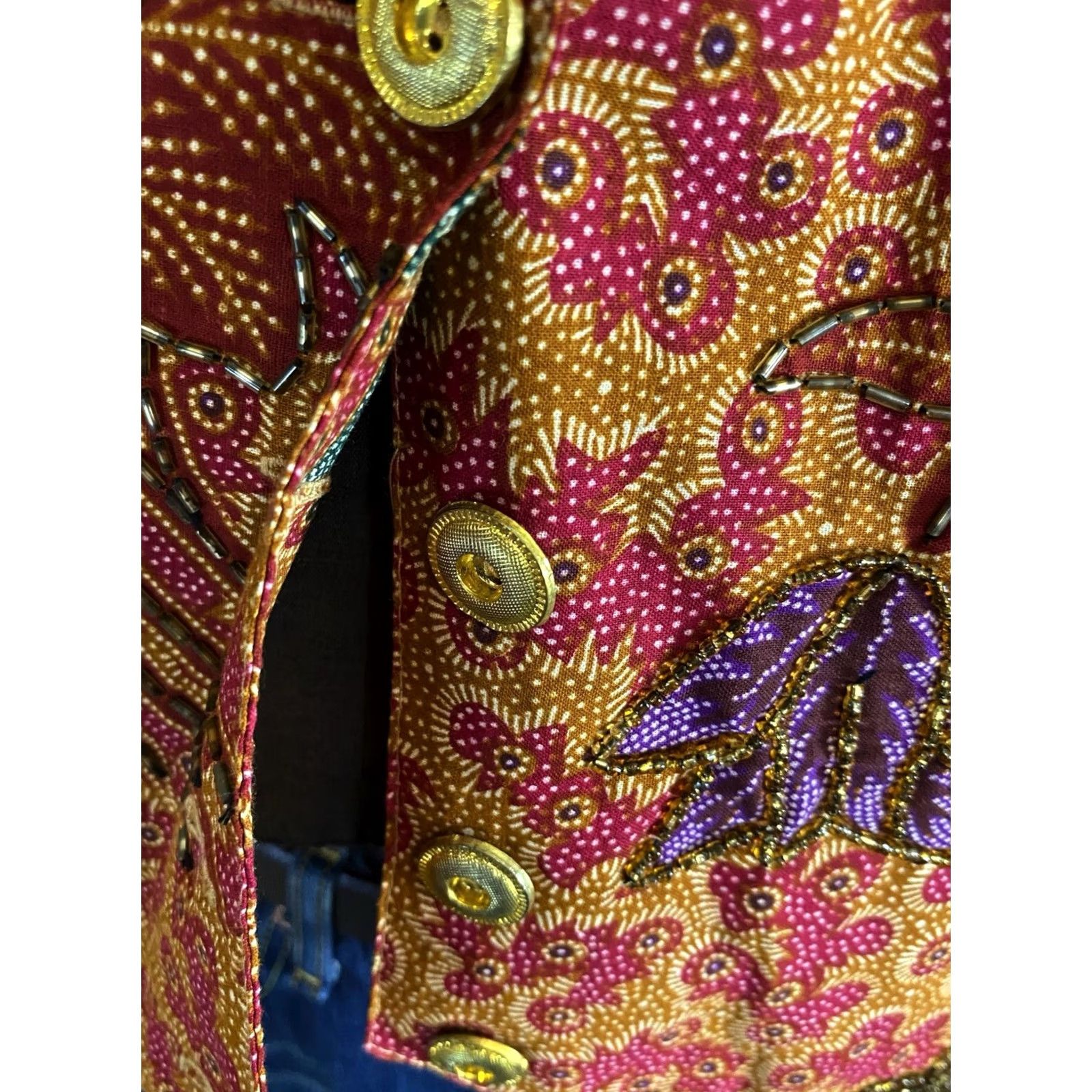 Vintage WOMENS Creazioni Effeci Batik Beaded Christmas Vest Large L Petite Size L / US 10 / IT 46 - 6 Thumbnail