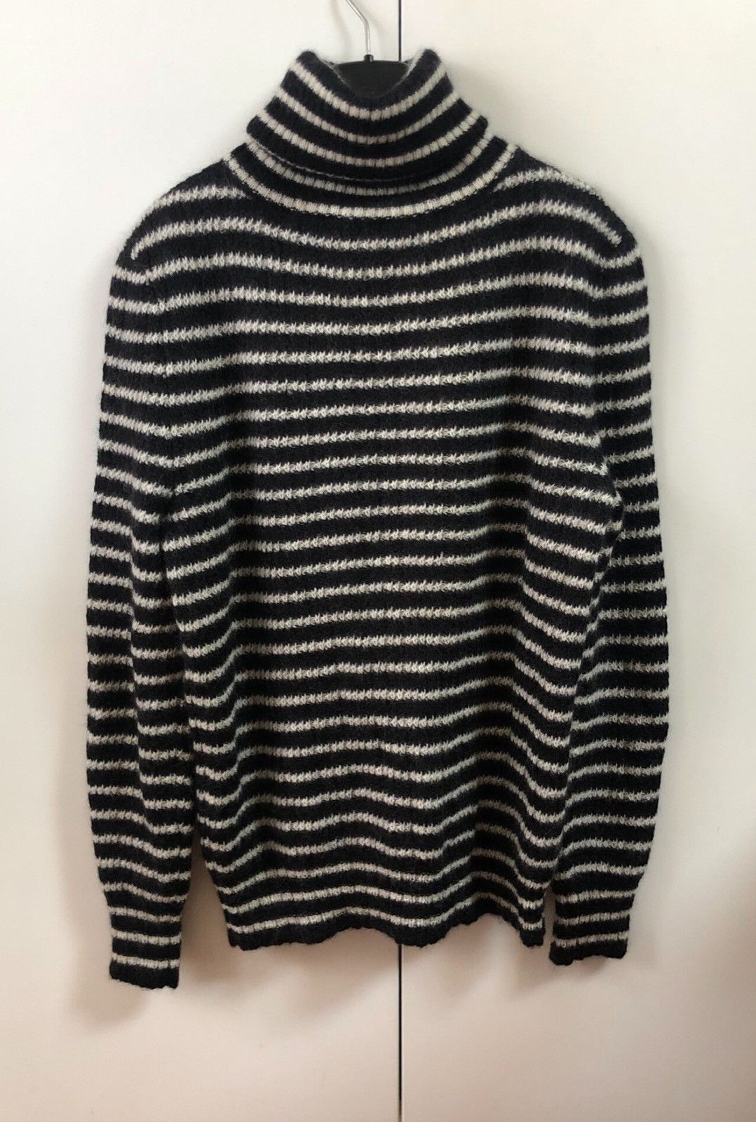 Saint Laurent Paris Saint Laurent Black & White Striped High-Neck Mohair Knit Size US L / EU 52-54 / 3 - 2 Thumbnail