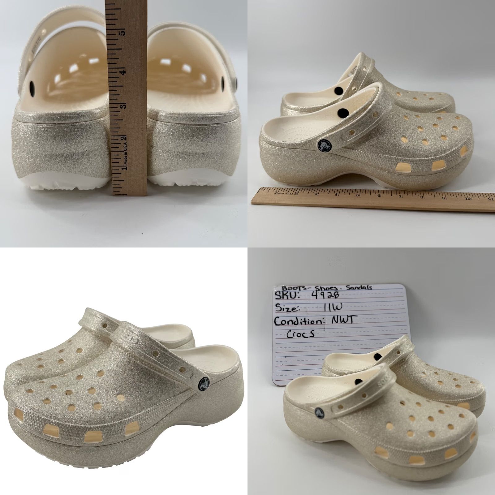 Crocs Crocs Classic Platform Glitter Clog Womens 11 Gold Champagne Platform Slip On Casual Shoes Size US 11 / IT 41 - 8 Thumbnail