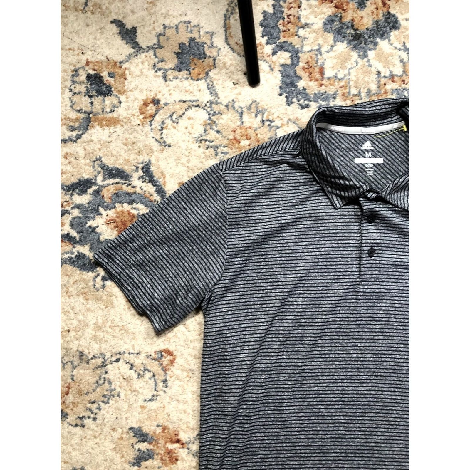 Adidas Adidas Golf Polo Shirt Mens M Gray Striped Performance Knit Short Sleeve Polo Short Sleeve Mens Size US M / EU 48-50 / 2 - 3 Thumbnail