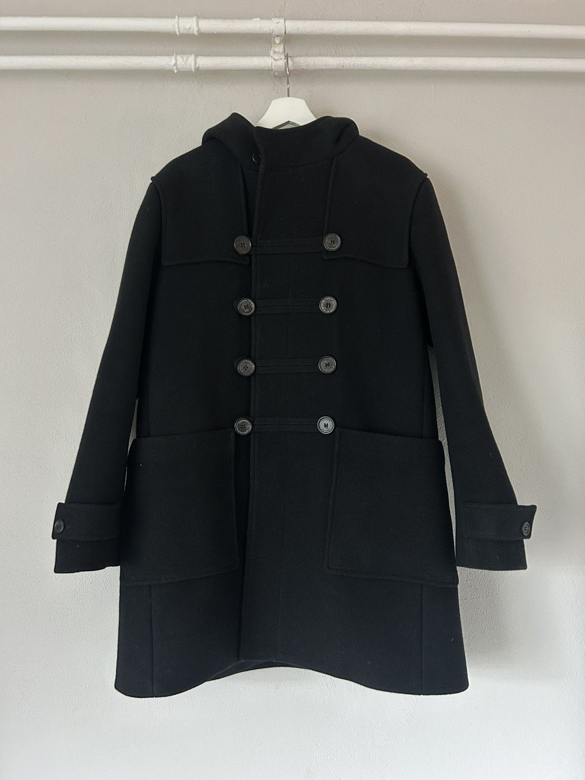 Dior Homme Black Wool Military-Inspired Coat with Hood