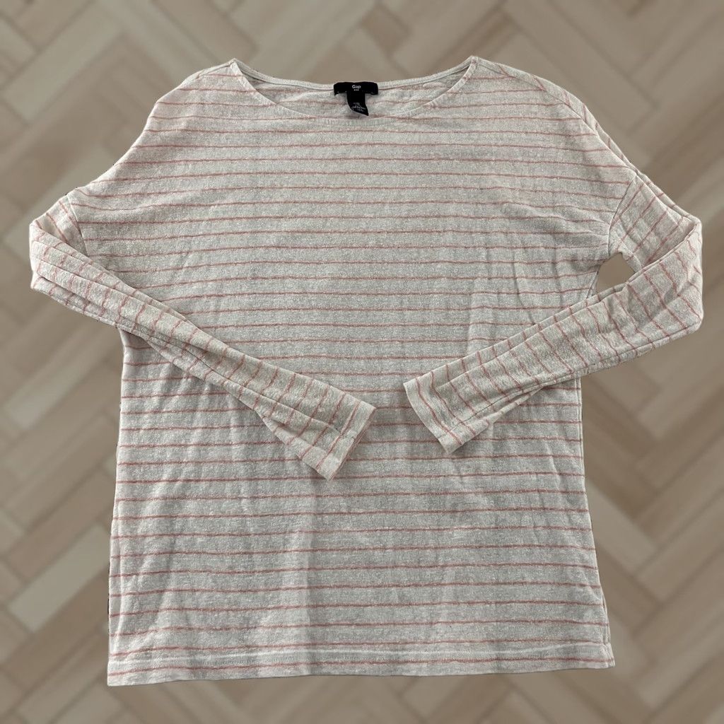 Gap Gap Woman T-Shirt XS Striped Boat Neck Long Sleeve Pink White Size XS / US 0-2 / IT 36-38 - 1 Thumbnail