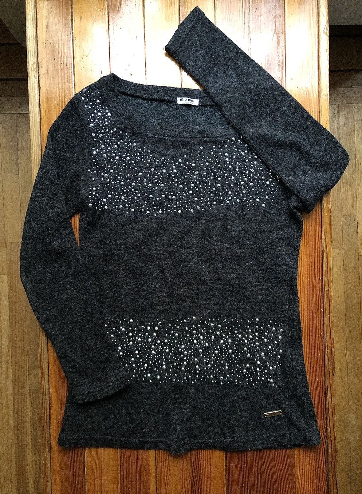 Miu Miu Miu Miu Vintage 2008 Bedazzled Fuzzy Sweater Size L / US 10 / IT 46 - 16 Thumbnail