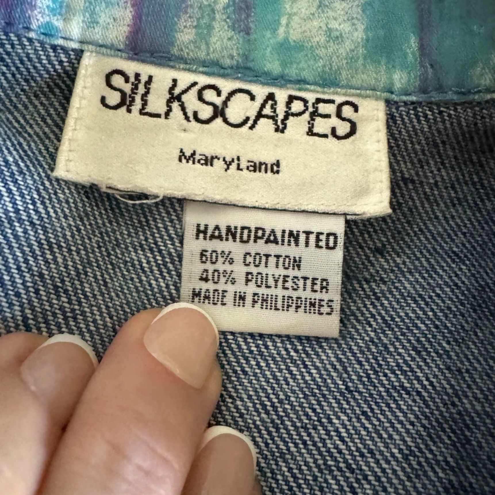 Vintage VINTAGE Silkscapes Jean Jacket Womens Handpainted Cat Oversized Art Patchwork Blue XL Casual Size 40" / US 18 - 4 Thumbnail