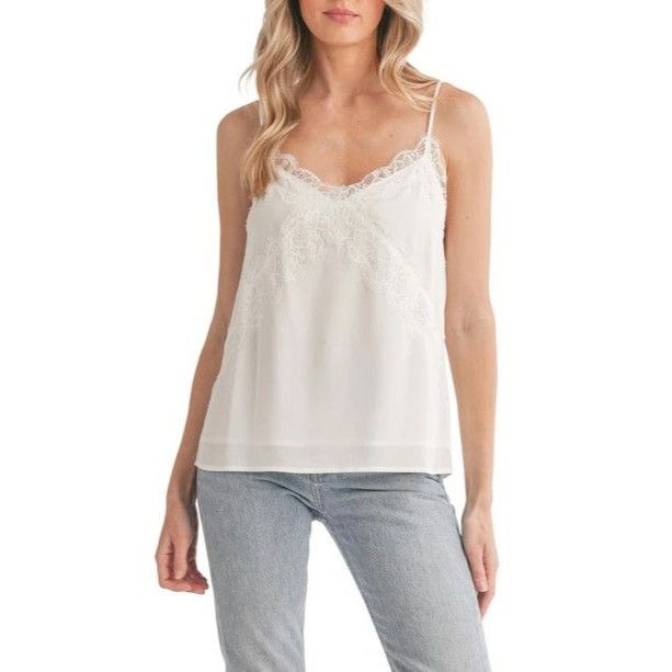 Other LUSH Lace Trim V-neck Chiffon Camisole, Ivory, S Size S / US 4 / IT 40 - 1 Thumbnail