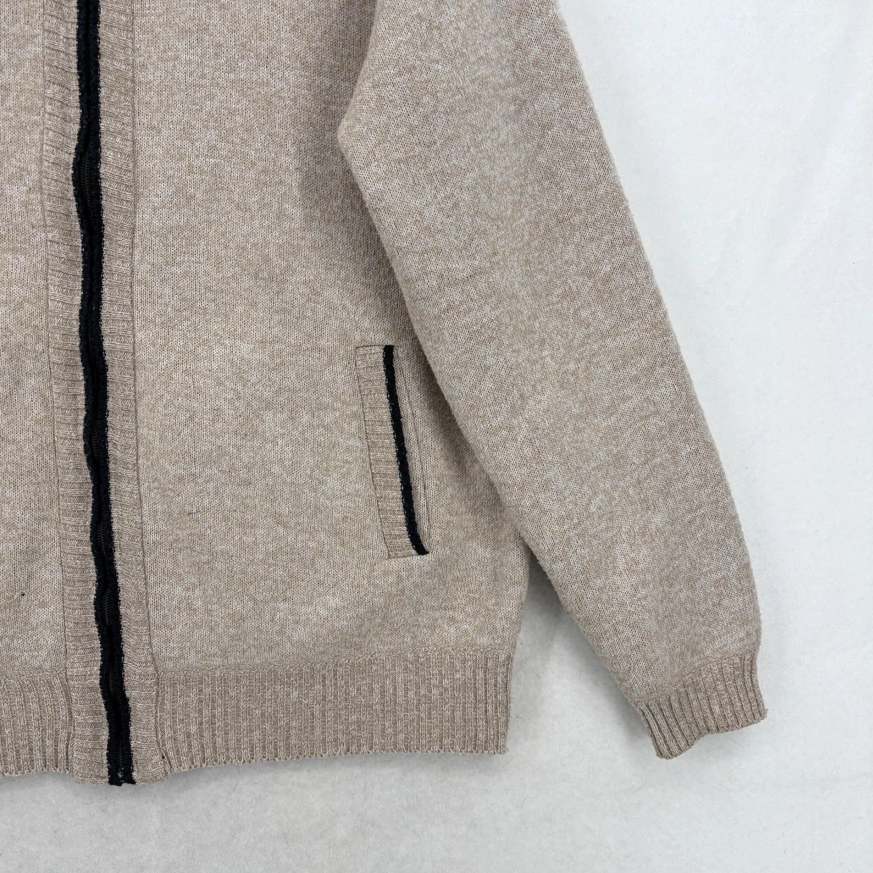 Vintage YeoKou Sweater Mens Large Beige Full Zip Knit Wool Blend Cashmere Lined Size US L / EU 52-54 / 3 - 3 Thumbnail