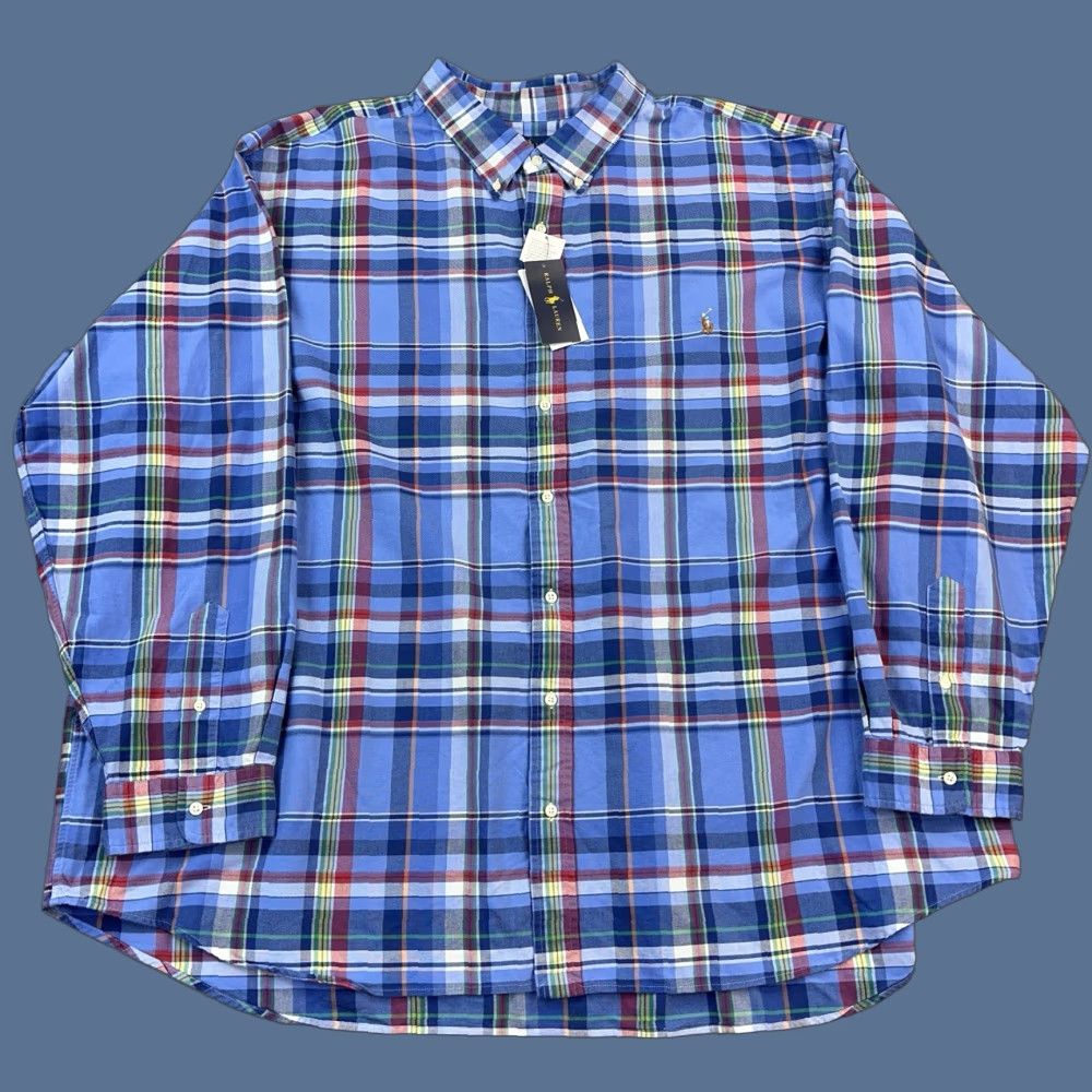 Ralph Lauren Shirt Mens 4XB Blue Plaid Oxford Long Sleeve Button Down Casual NWT