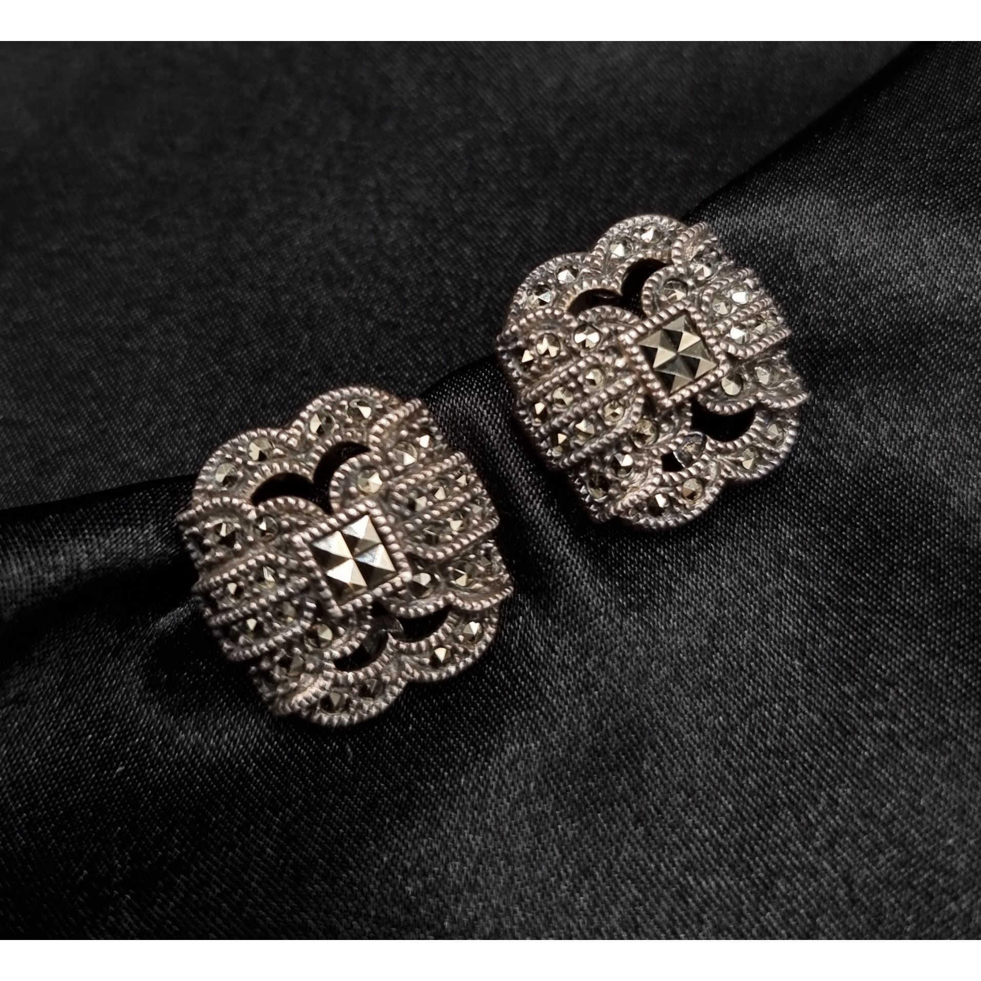 Vintage Judith Jack 925 Sterling Silver Vintage Marcasite Clip-On Ea Size ONE SIZE - 1 Thumbnail
