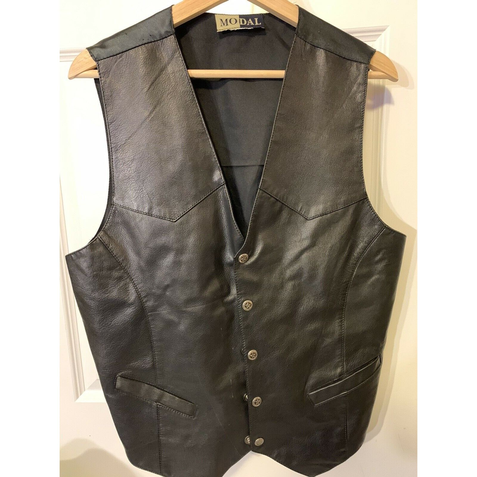 Other Modal Vtg Black Leather front vest Western Biker Oklahoma St Size US XL / EU 56 / 4 - 3 Thumbnail