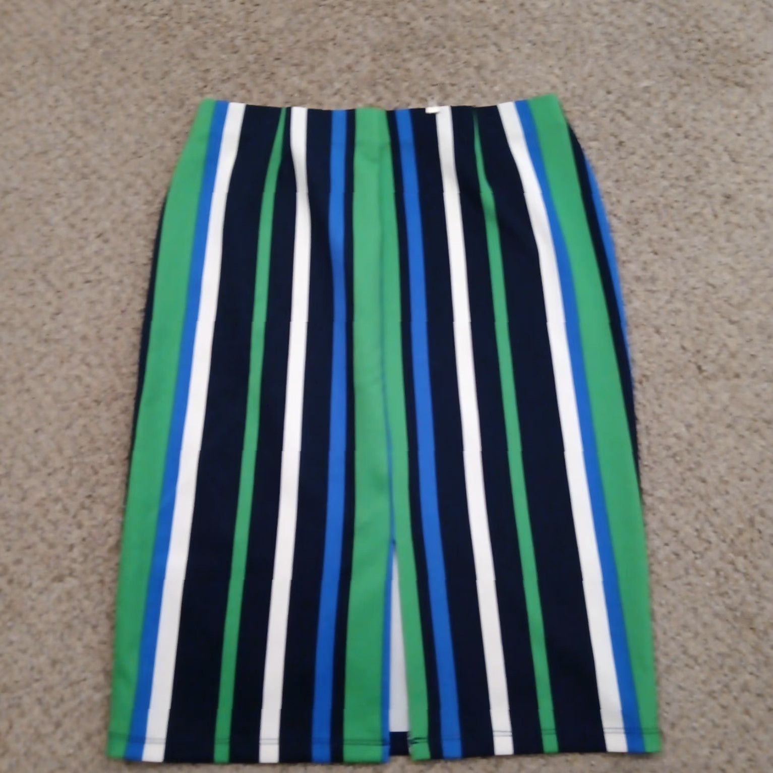 Vintage NYCC Skirt Small Blue Green Striped Knee Length Pencil Pull On Slit Size 28" / US 6 / IT 42 - 6 Thumbnail
