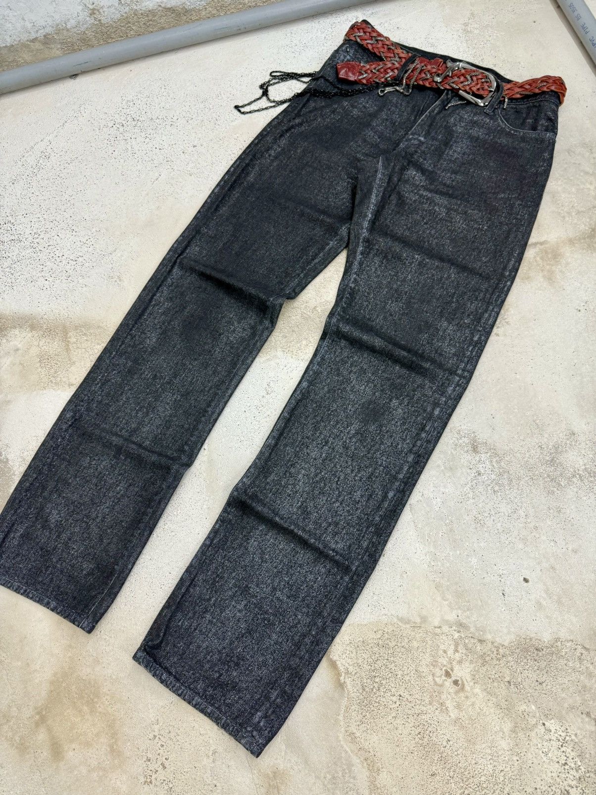If Six Was Nine Buona Giornata Black Coated Shine Loose Straight Jeans Size US 30 / EU 46 - 3 Thumbnail