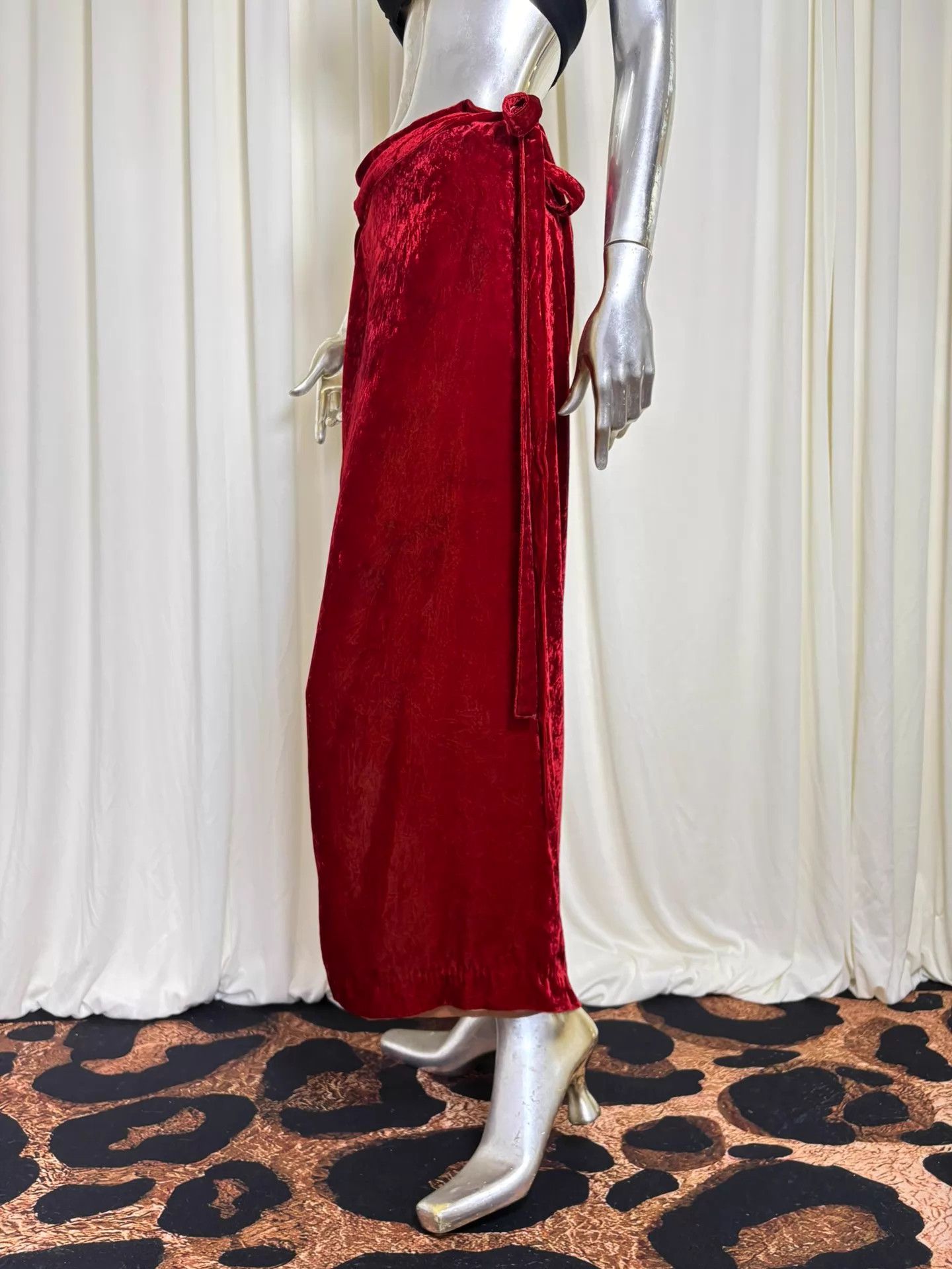 Jean Paul Gaultier Jean Paul Gaultier Vintage Red Velvet High Slit Wrap Skirt40 Size 27" / US 4 / IT 40 - 5 Thumbnail