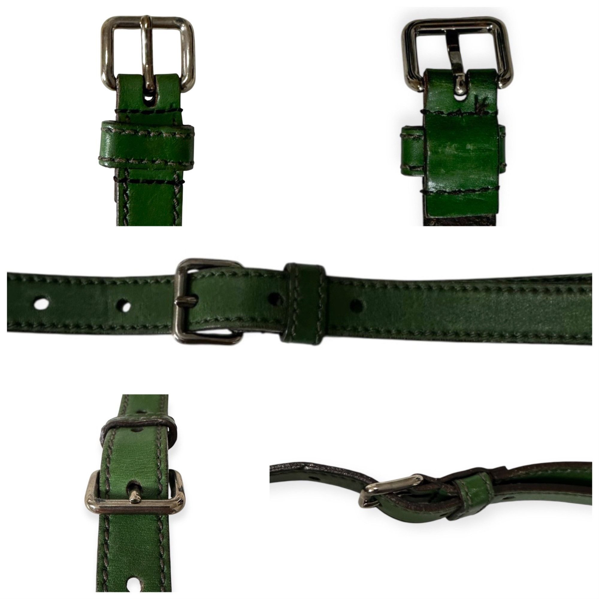 Prada Green Slim Leather Belt, Size 90/36
