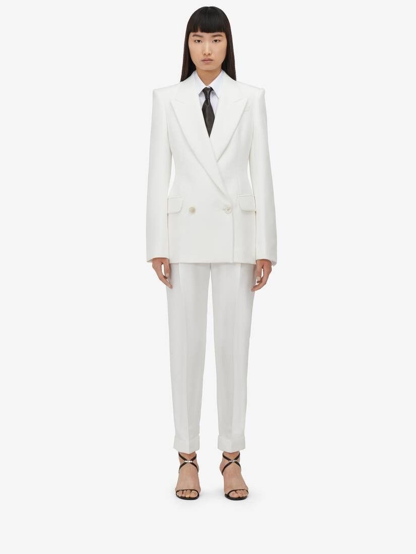 Alexander McQueen o1srvl11e0326 Double-Breasted Jacket in Optic White Size L / US 10 / IT 46 - 3 Thumbnail