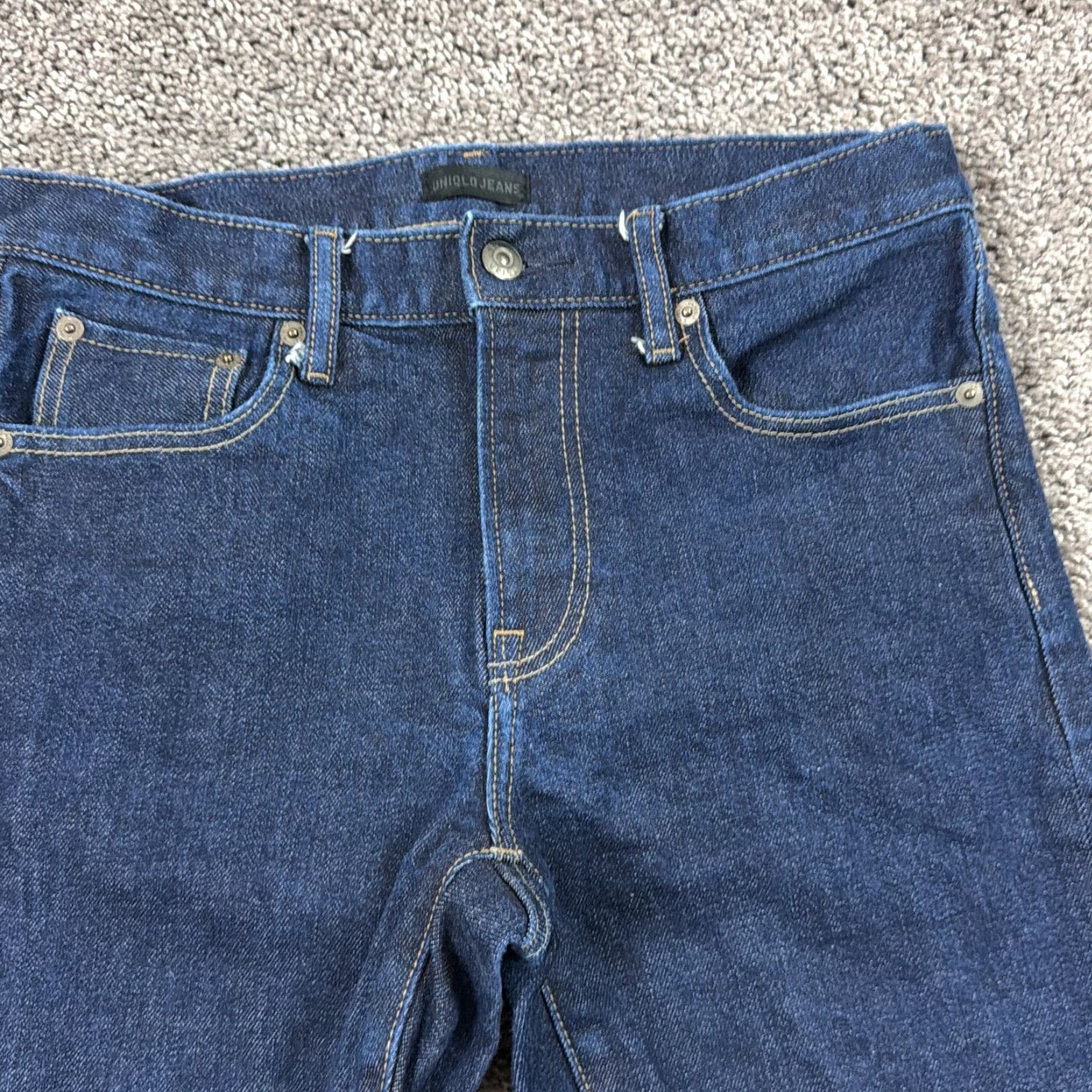 Uniqlo Uniqlo Jeans Slim Straight Stretch Dark Wash 29 Mens Regular Inseam 31 Blue Denim Kaihara Vintage No Size US 29 - 3 Thumbnail