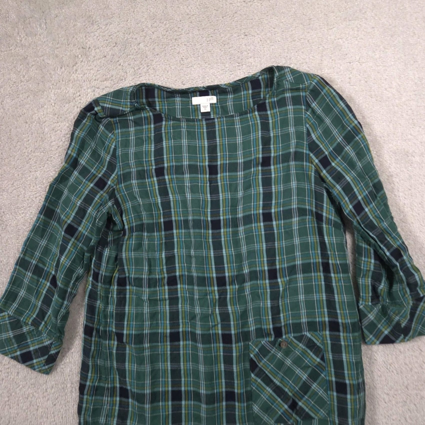 J. Jill VINTAGE J Jill Blouse Womens XS Green Plaid Scoop Neck 3/4 Sleeve Pocket Tunic Top Size XS / US 0-2 / IT 36-38 - 3 Thumbnail