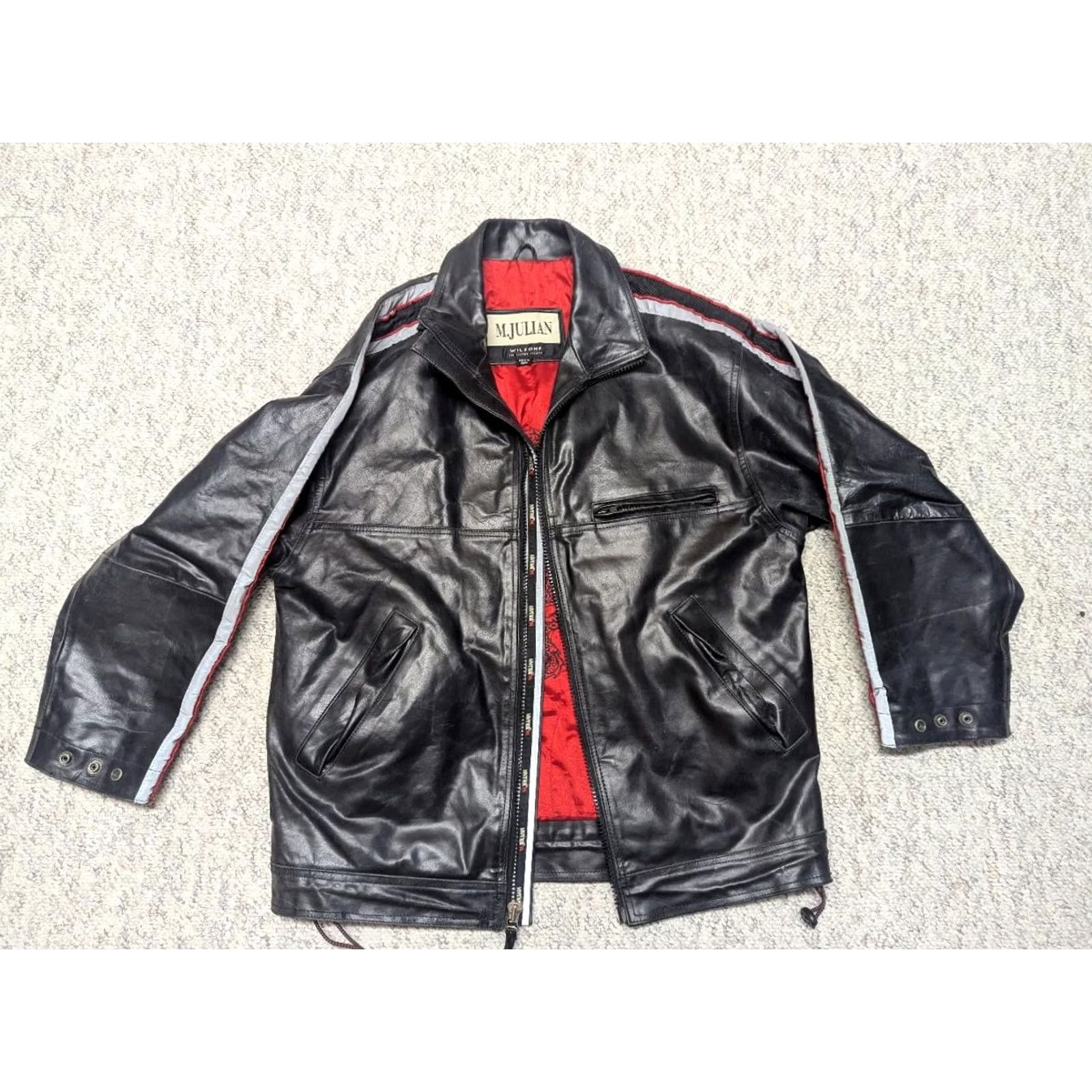 Vintage VINTAGE Wilsons leather jacket Mens L 44 black motorcycle jacket 1990s Y2K racing loose fit 44in Chest Size US L / EU 52-54 / 3 - 4 Thumbnail