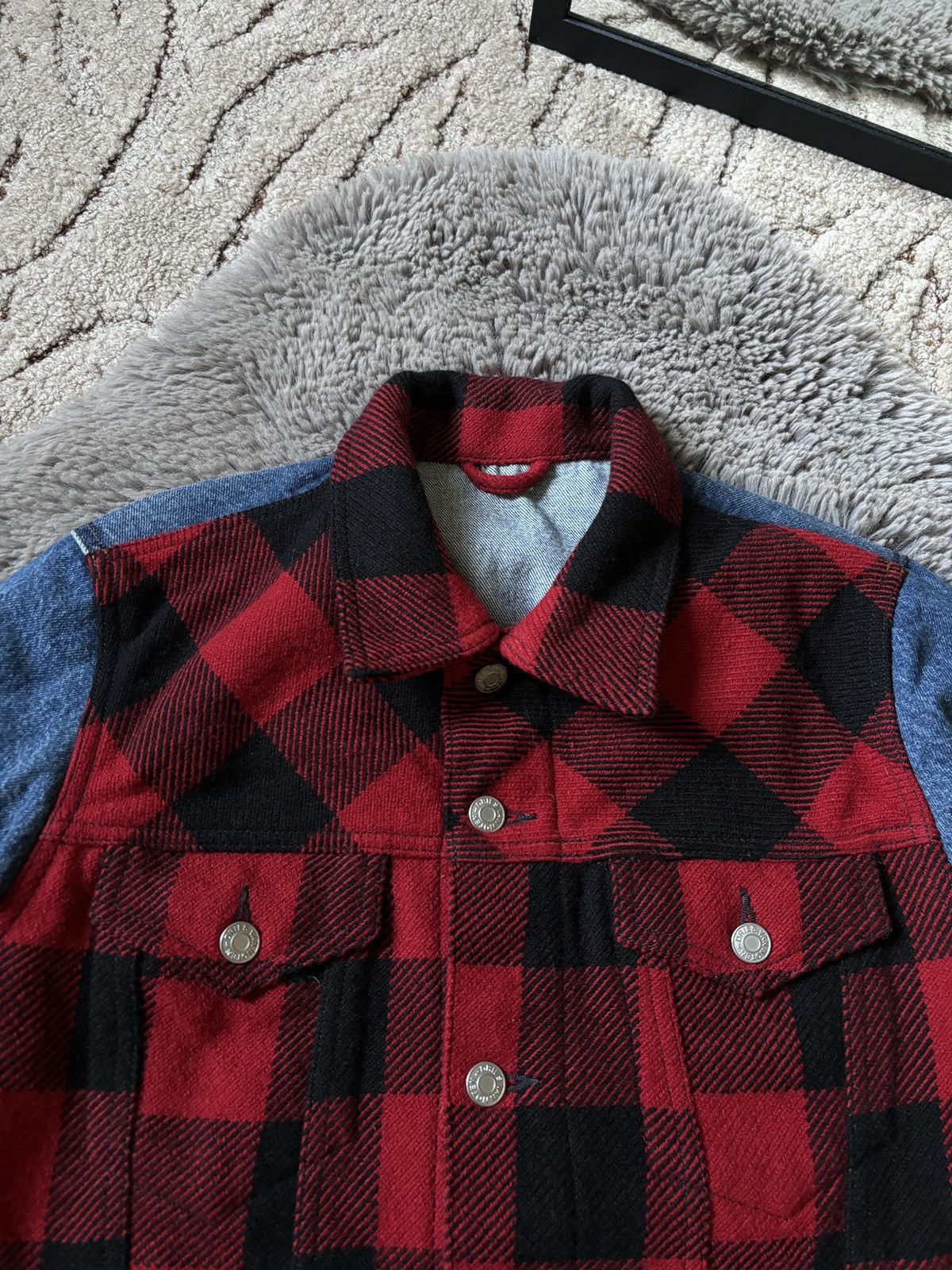 Dries Van Noten Dries van Noten jacket denim patchwork red / black plaid Size US S / EU 44-46 / 1 - 4 Thumbnail