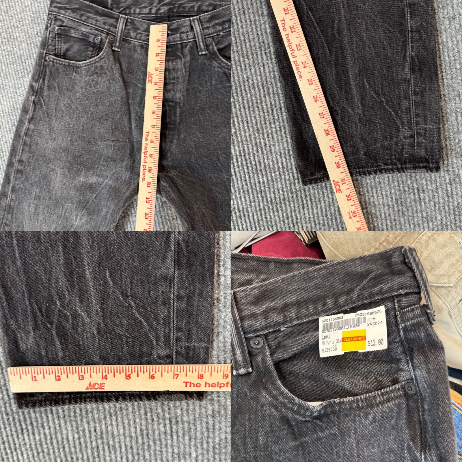 Levi's Levi's 501 Jeans Mens Straight Leg Black Wash Distressed Denim Button Fly 36x31 Size US 36 / EU 52 - 8 Thumbnail