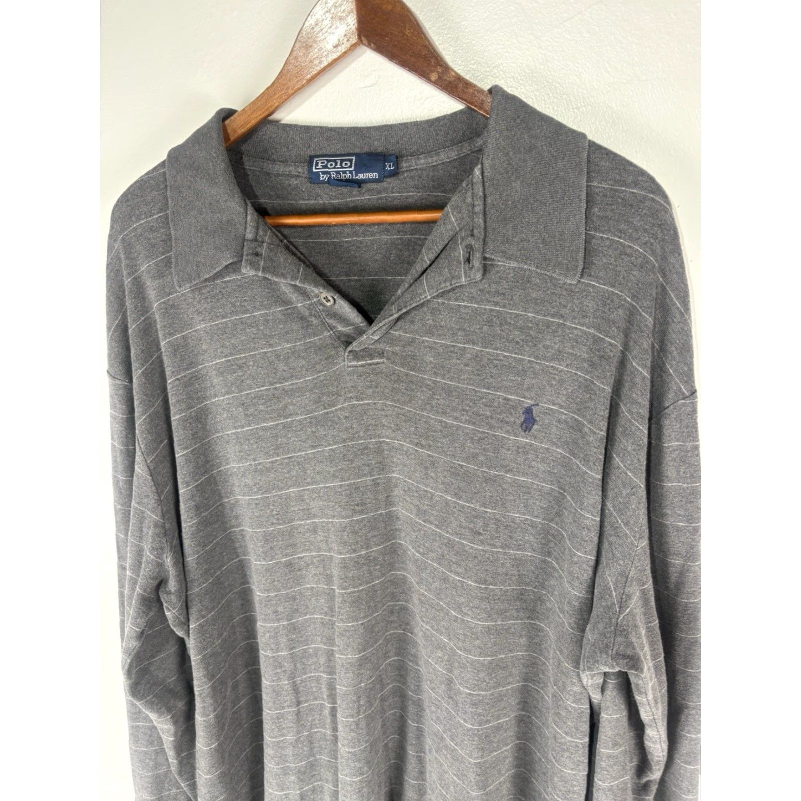 Ralph Lauren VINTAGE Ralph Lauren Polo Shirt Men’s XL Gray Striped Cotton Long Sleeve Button-Down Classic Casual Size US XL / EU 56 / 4 - 2 Thumbnail