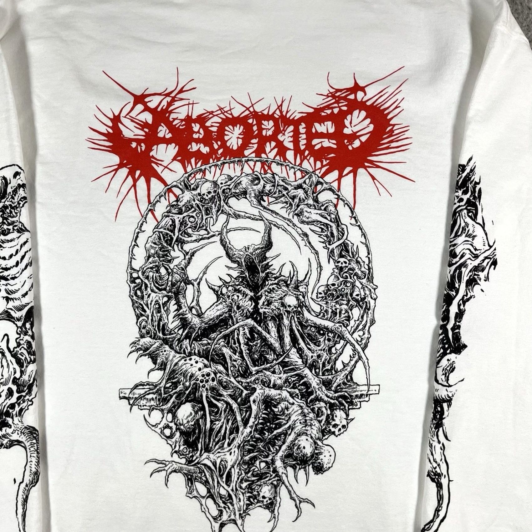 Vintage Aborted Hoodie Mens XL White Graphic Print Hooded 90s Gothic Grunge Horror Metal Sweatshirt Pullover Size US XL / EU 56 / 4 - 5 Thumbnail