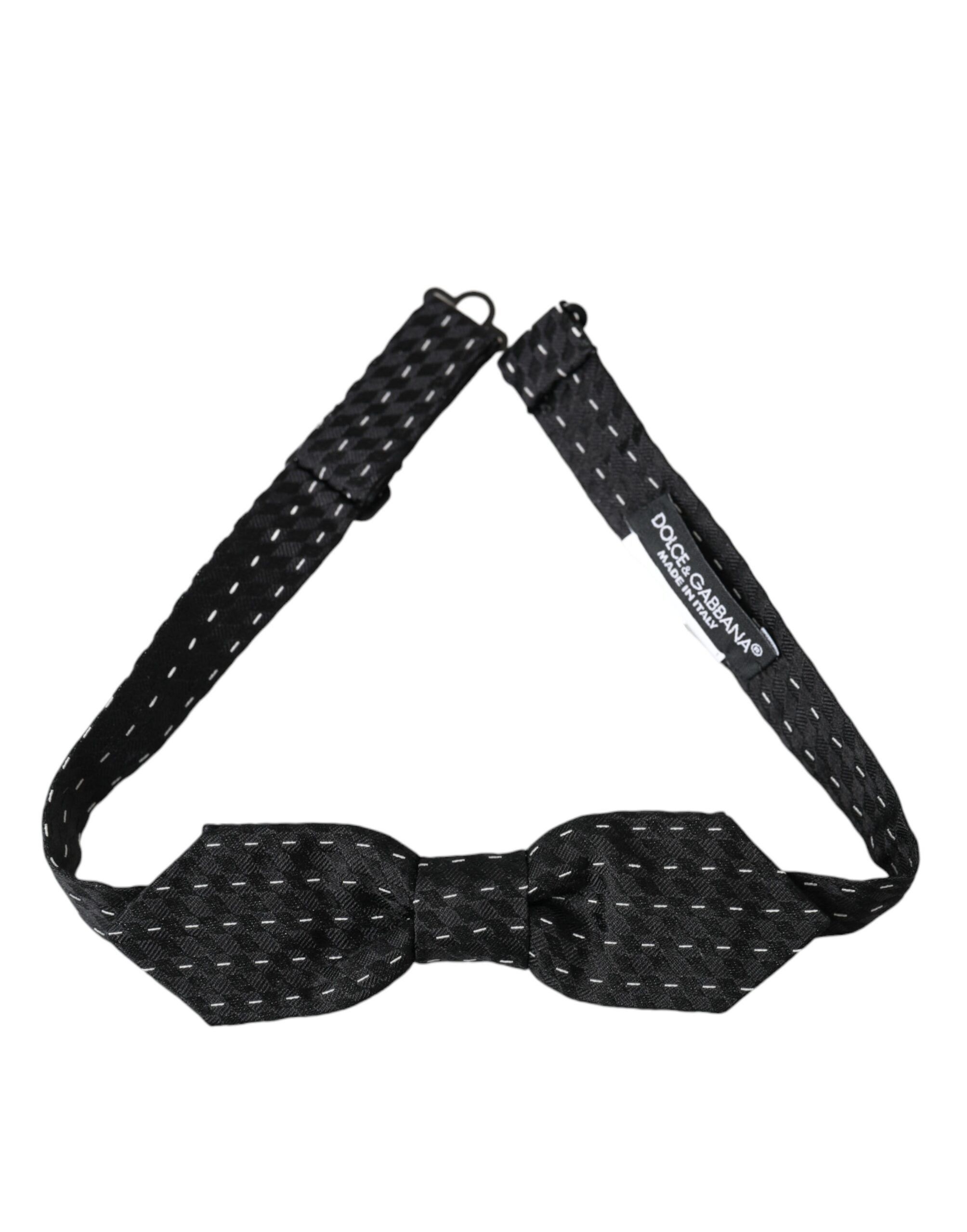 Dolce & Gabbana Black White Stitched Silk Men Neck Bow Men's Tie Size ONE SIZE - 1 Thumbnail