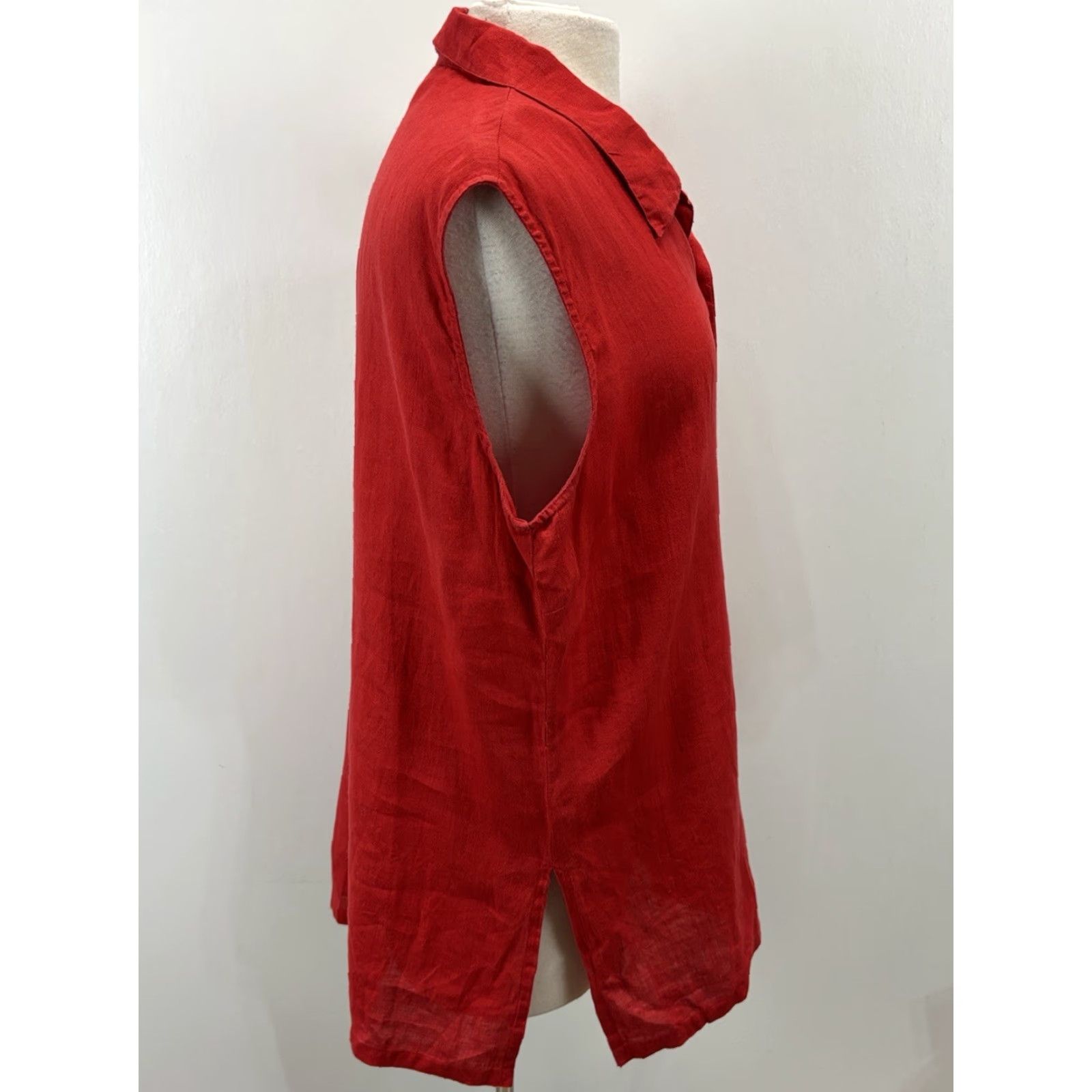 Vintage VINTAGE Chicos Women's Tunic Shirt Linen Sleeveless Casual Summer Fall Large Red Button-Up Size L / US 10 / IT 46 - 3 Thumbnail