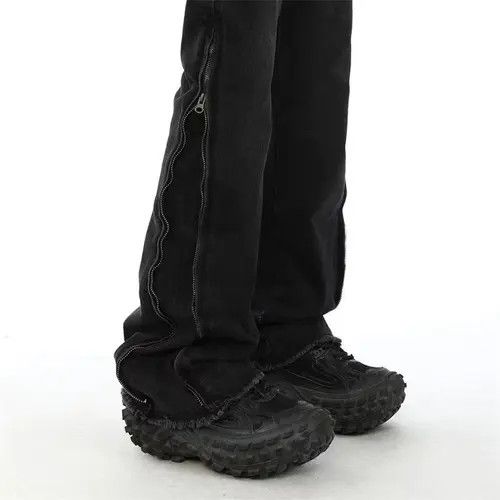 Japanese Brand × Jean Street hip-hop side zipper micro-flare raw edge jeans Size US 32 / EU 48 - 2 Thumbnail