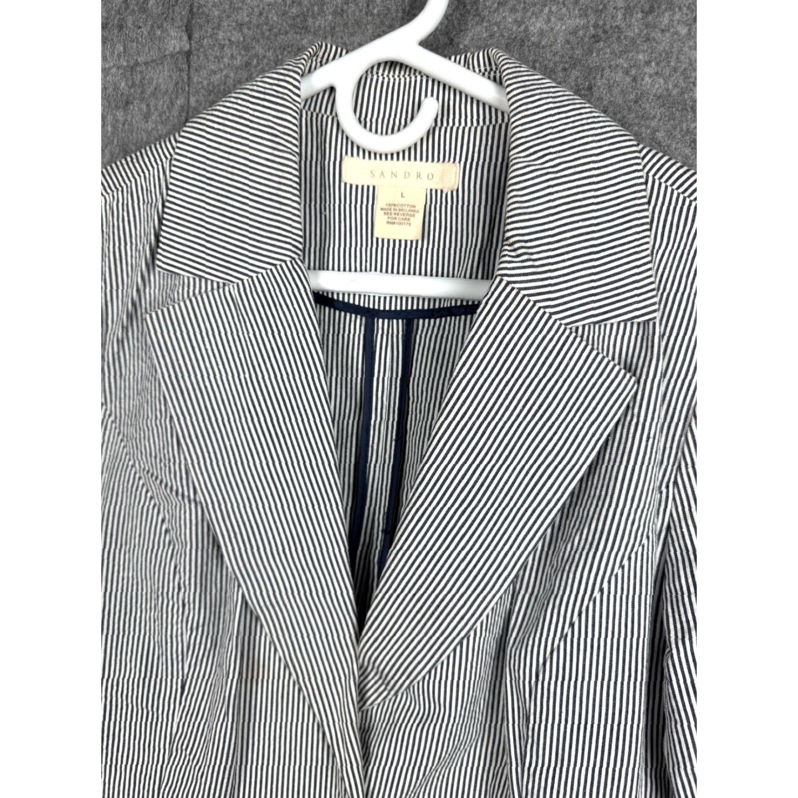 Sandro Sandro Blazer Jacket Women's Large Pinstripe 2-Button 100% Cotton Multicolor Short Sleeve Long Sleeve City Preppy Teacher Women Mens** Size L / US 10 / IT 46 - 2 Thumbnail