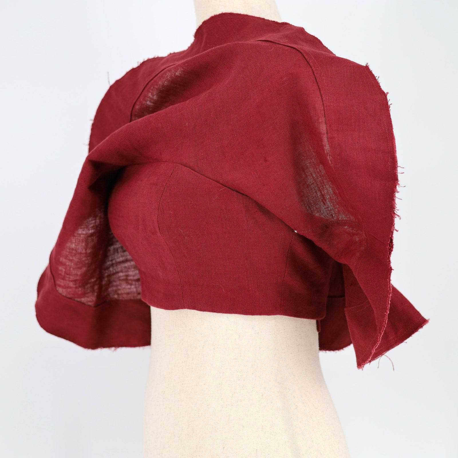 Aje Aje. Women Burgundy Linen Ruffle Cropped Halter Top Size 8 Size M / US 6-8 / IT 42-44 - 4 Thumbnail