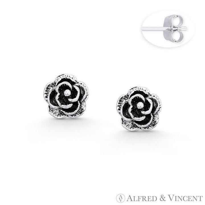 Other Rose Flower Charm 3D Stud Earrings in .925 Sterling Silver Size ONE SIZE - 1 Preview