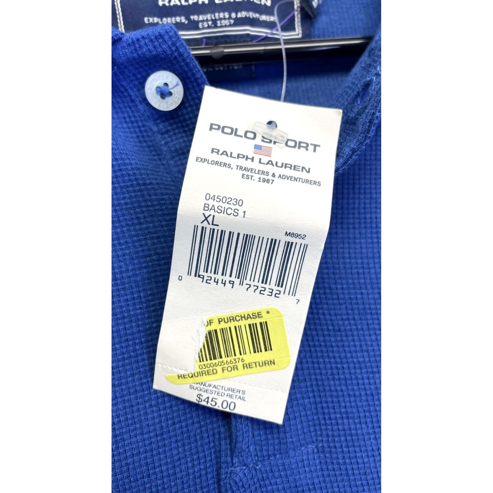 Polo Ralph Lauren Polo Sport Ralph Lauren Polo Shirt Mens XL Blue Red Trim Embroidered Flag Knit Size US XL / EU 56 / 4 - 3 Thumbnail