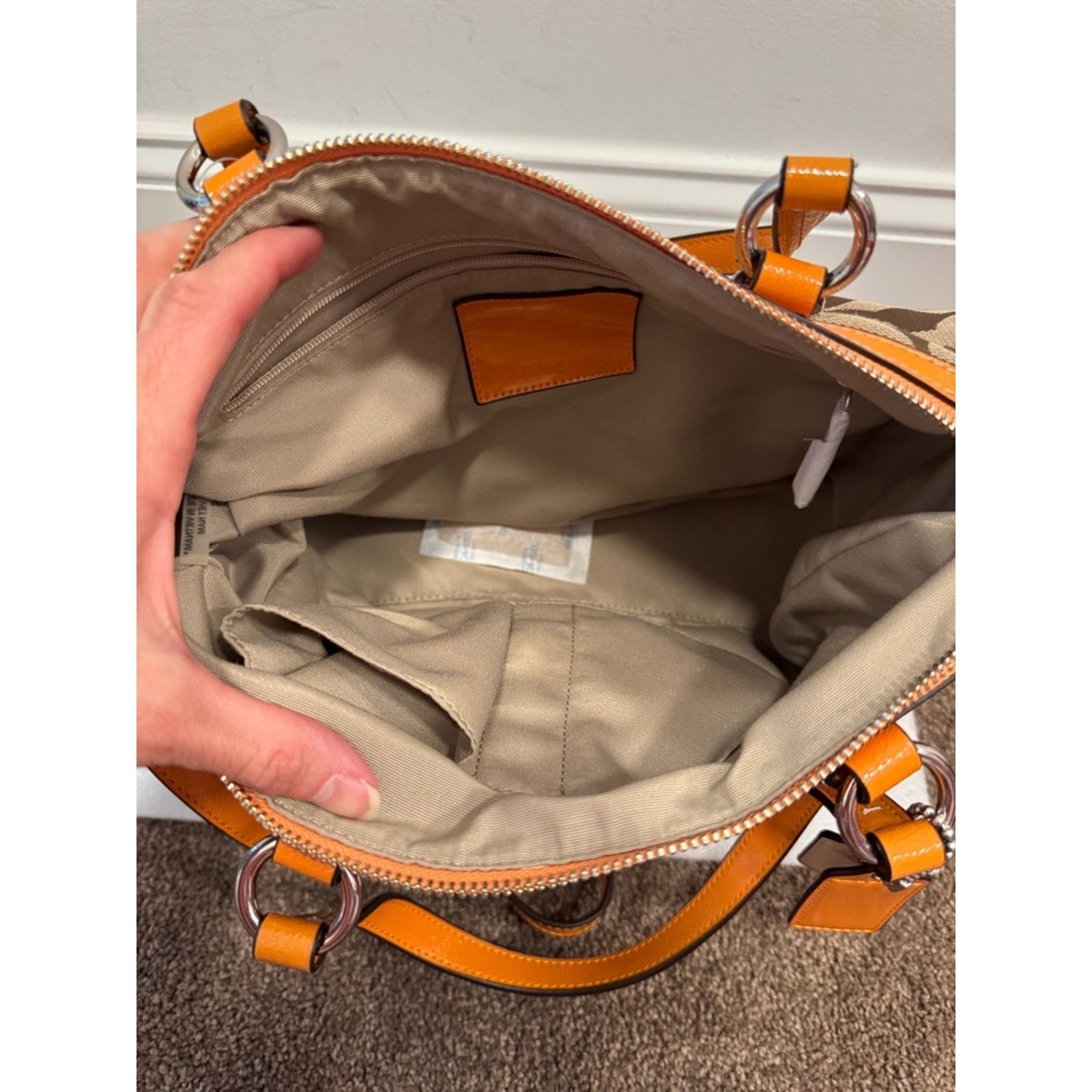 Coach 🍊 PRISTINE NWOT Coach Signature Stripe Satchel — Orange Size ONE SIZE - 8 Thumbnail