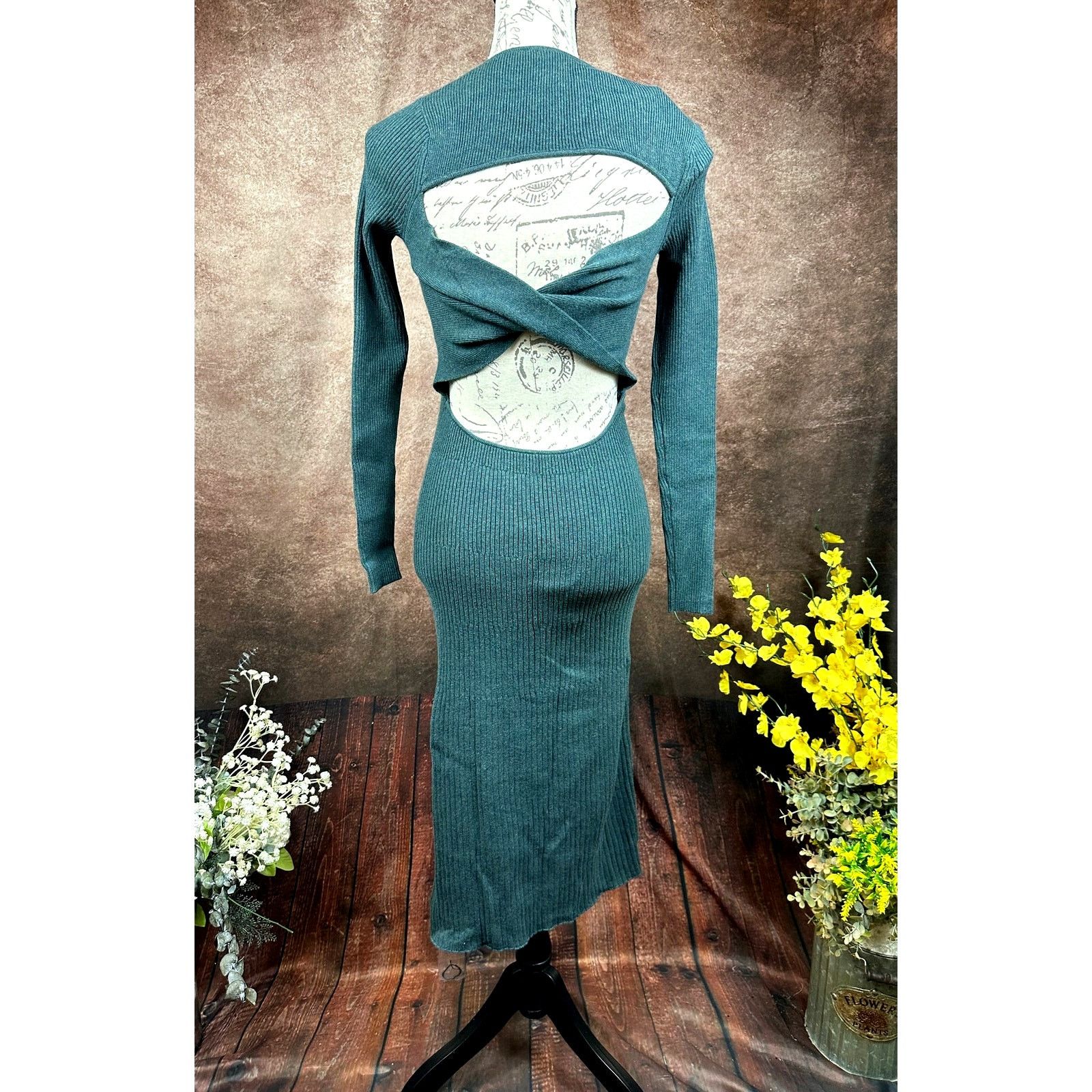 Other Skin Worldwide Mariana Cut Out Dress Moss Green Size S Size S / US 4 / IT 40 - 11 Thumbnail