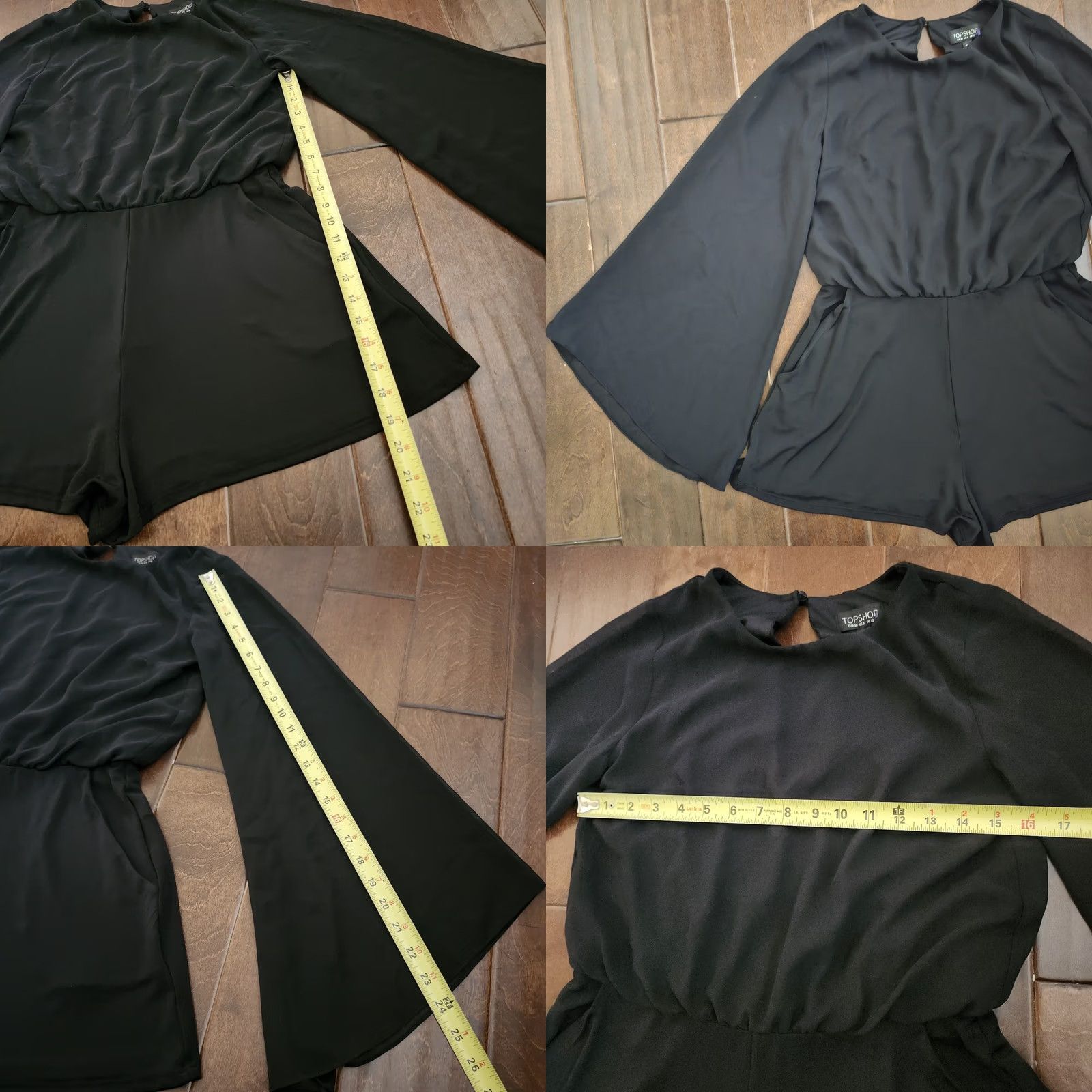 Topshop Topshop Romper Shirt Bell Sleeve Black 6 Womens Regular One-Piece Dressy Romper Size 28" / US 6 / IT 42 - 8 Thumbnail