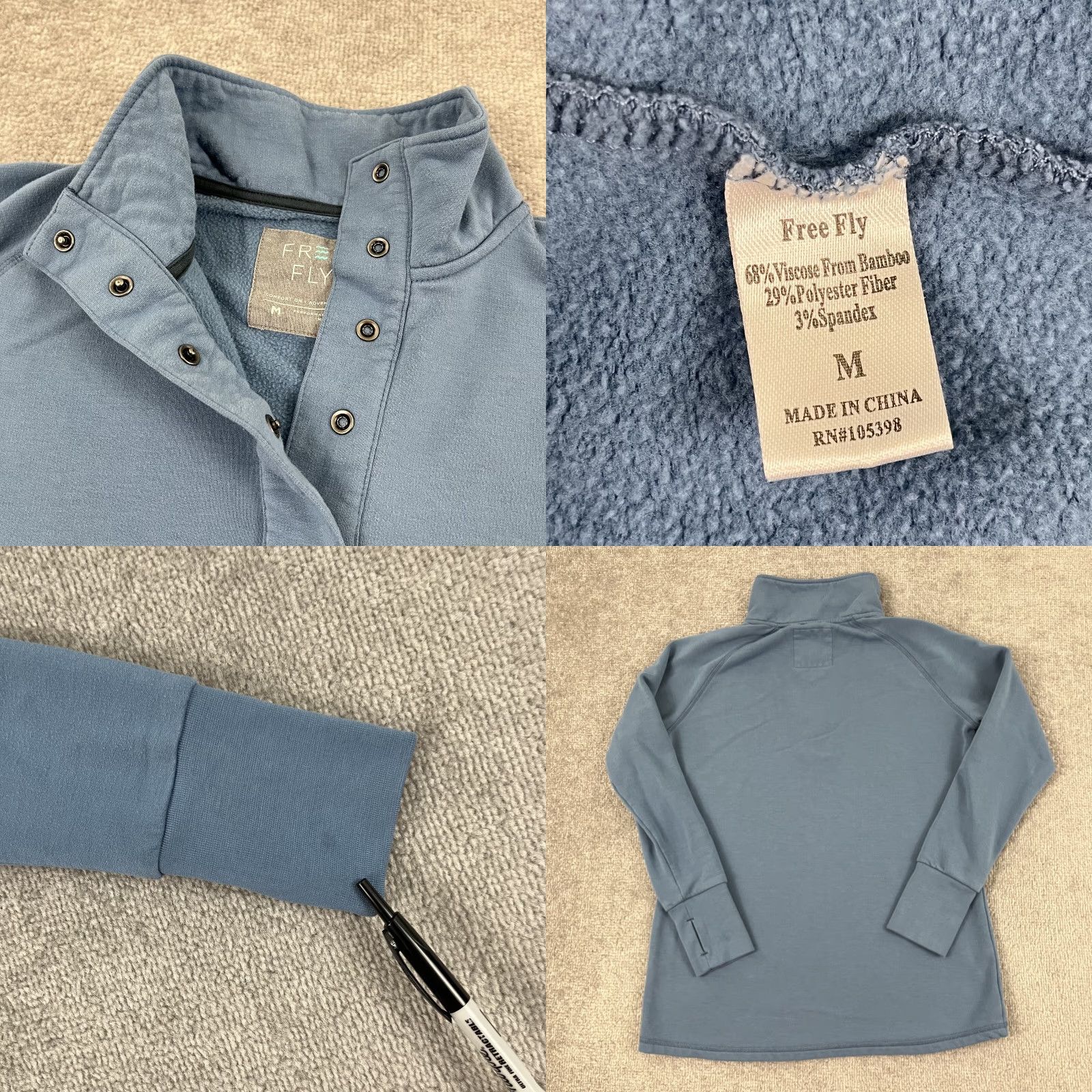 Vintage Free Fly Womens Medium Blue Henley Quarter Snap Hiking Sweater Jacket Pullover Size M / US 6-8 / IT 42-44 - 8 Thumbnail