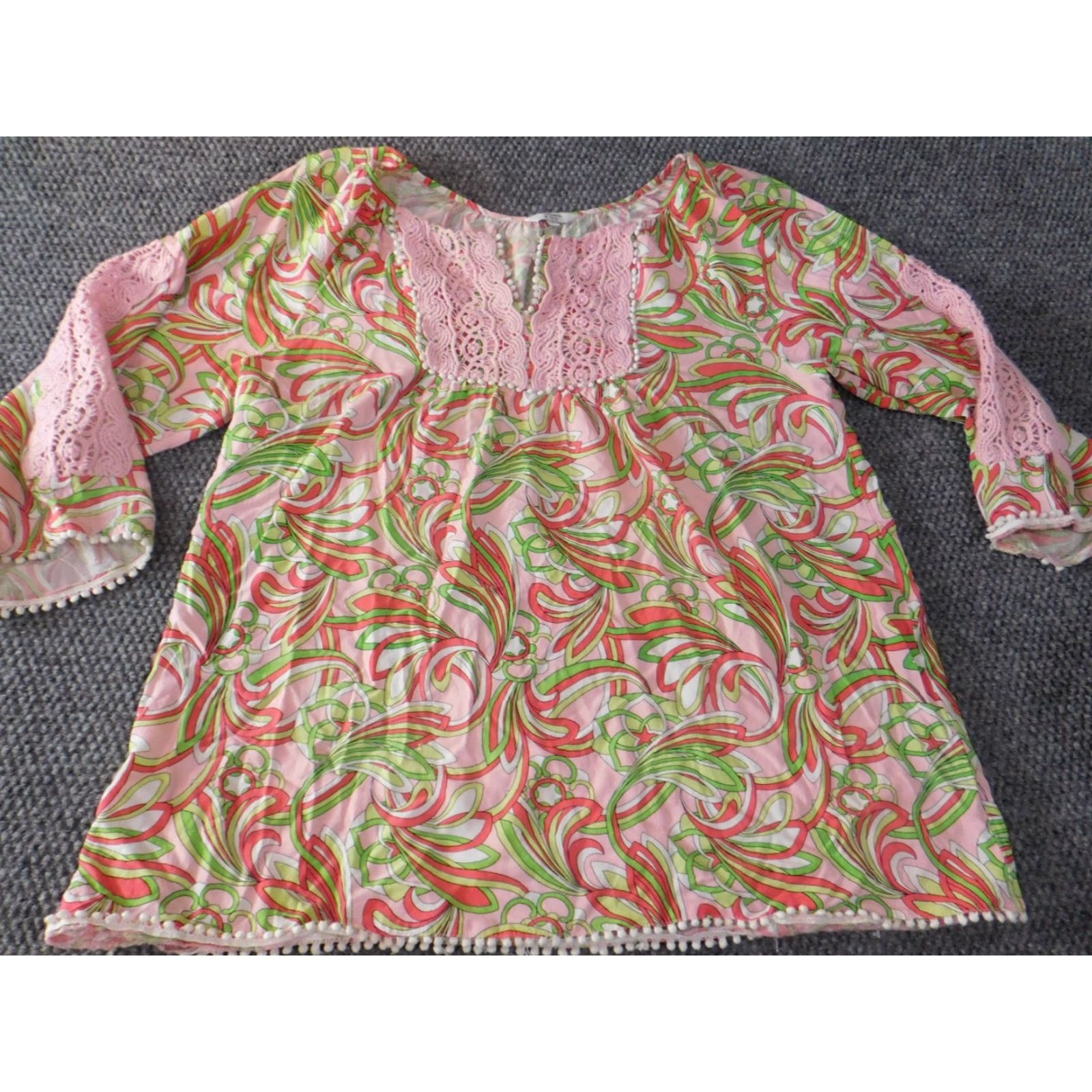 Vintage Crown & Ivy Blouse Women L Green Floral Knit Rayon Round Neck Pullover Casual Long Sleeve Classic Stretch Ladies Size L / US 10 / IT 46 - 2 Thumbnail