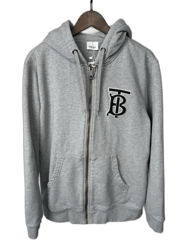 Burberry Gray Embroidered TB Hoodie Jacket-yf