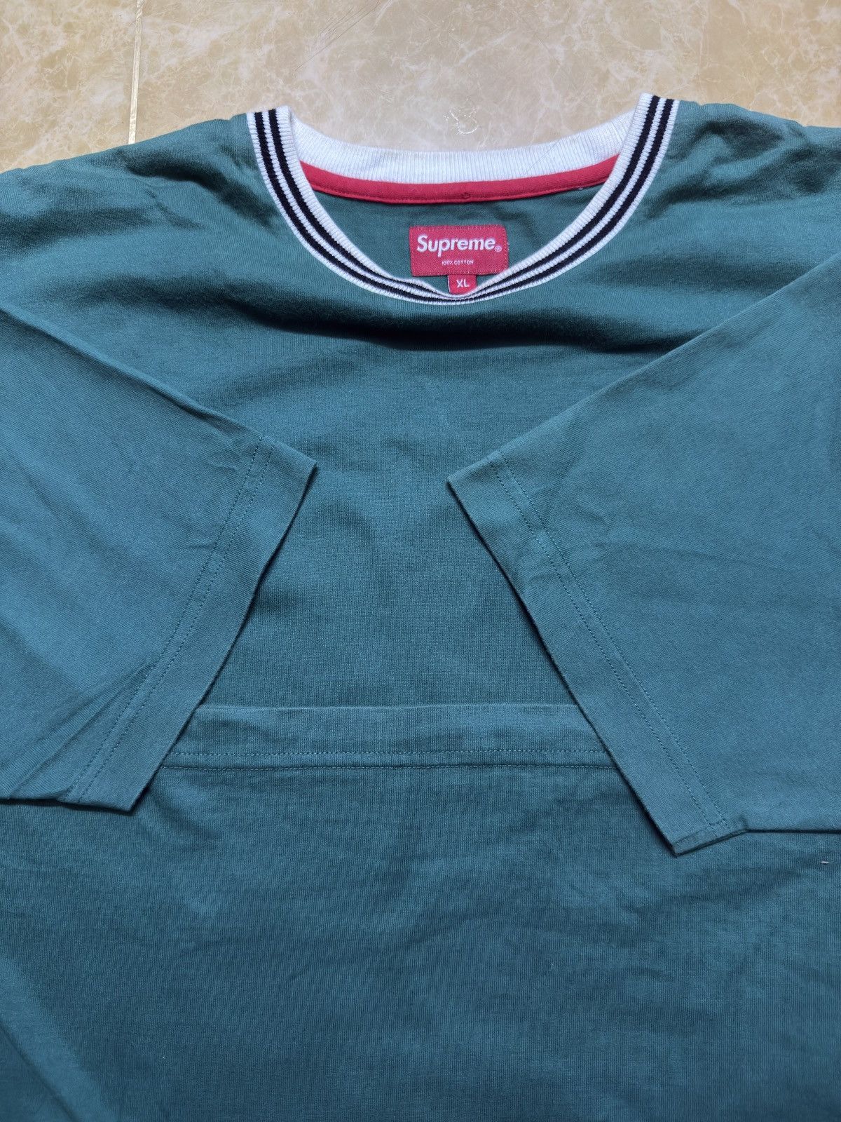 Supreme Supreme Big Logo Ribbed Collar Tee Dark Green Size US XL / EU 56 / 4 - 7 Thumbnail