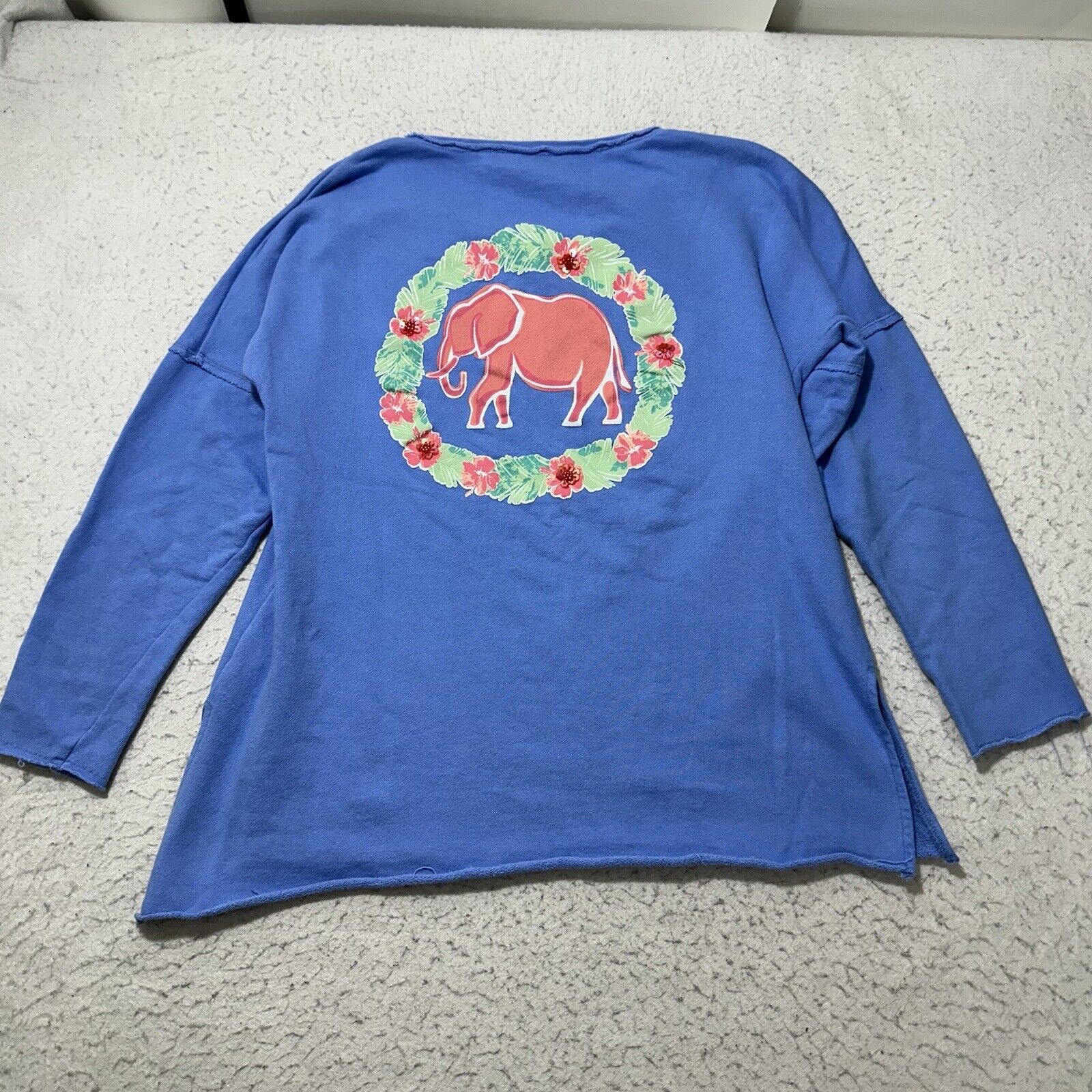 Other Crown & Ivy Medium Blue Pink Elephant Floral Sweatshirt Size M / US 6-8 / IT 42-44 - 6 Thumbnail