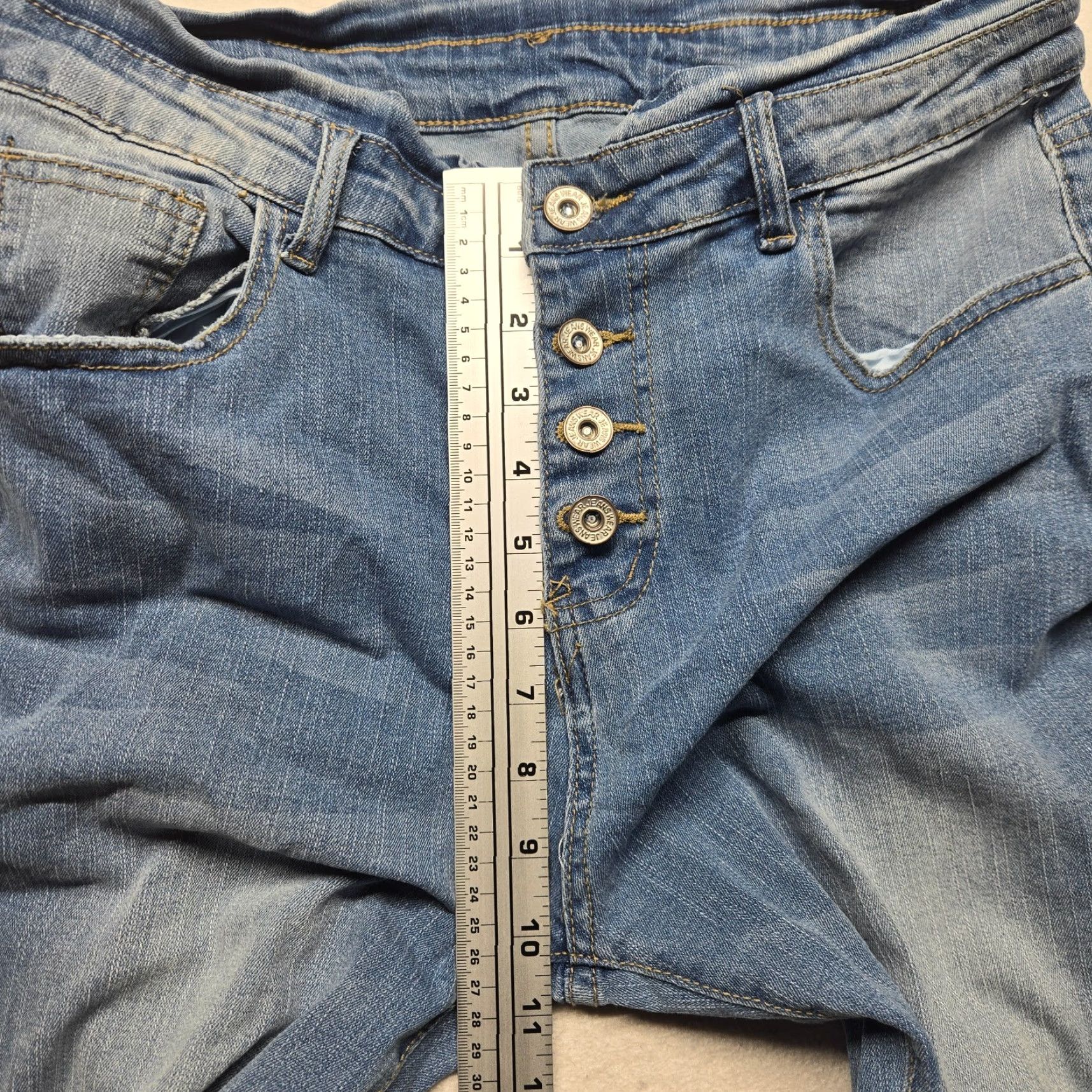 Denime Blue Jeans Denim 4 Button Flair Cut Pants Adult Women's XL Blue Denim Skinny PANTS Womens XL Modern Casual Workwear Size 40" / US 18 - 7 Thumbnail